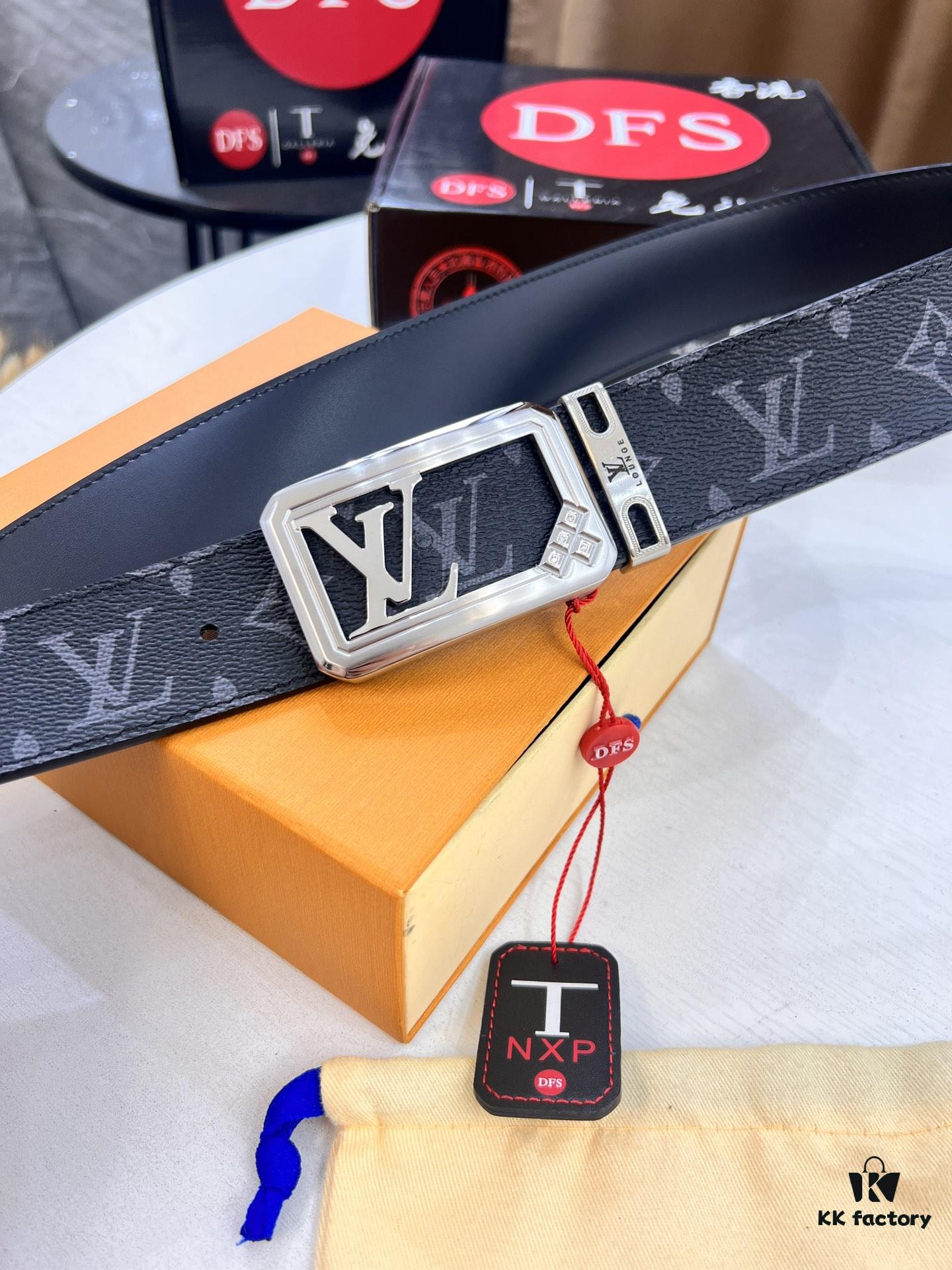 LV Men's Belt, New Arrival Monogram PVC Imported Fabric, Genuine Cowhide with Diamond-Paved Box Letter Hardware