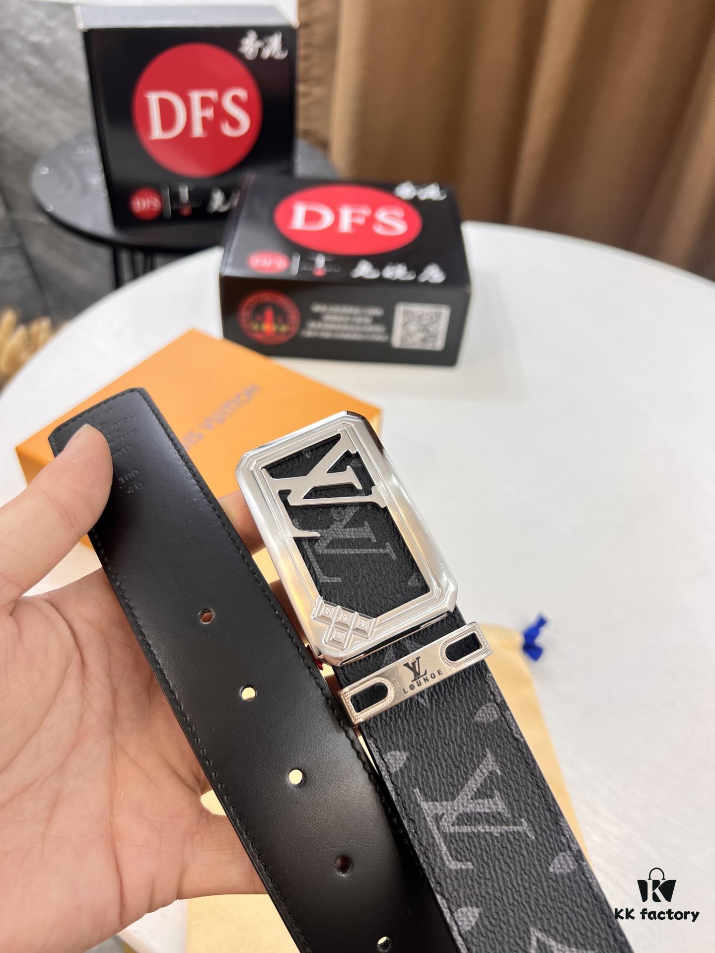 LV Men's Belt, New Arrival Monogram PVC Imported Fabric, Genuine Cowhide with Diamond-Paved Box Letter Hardware