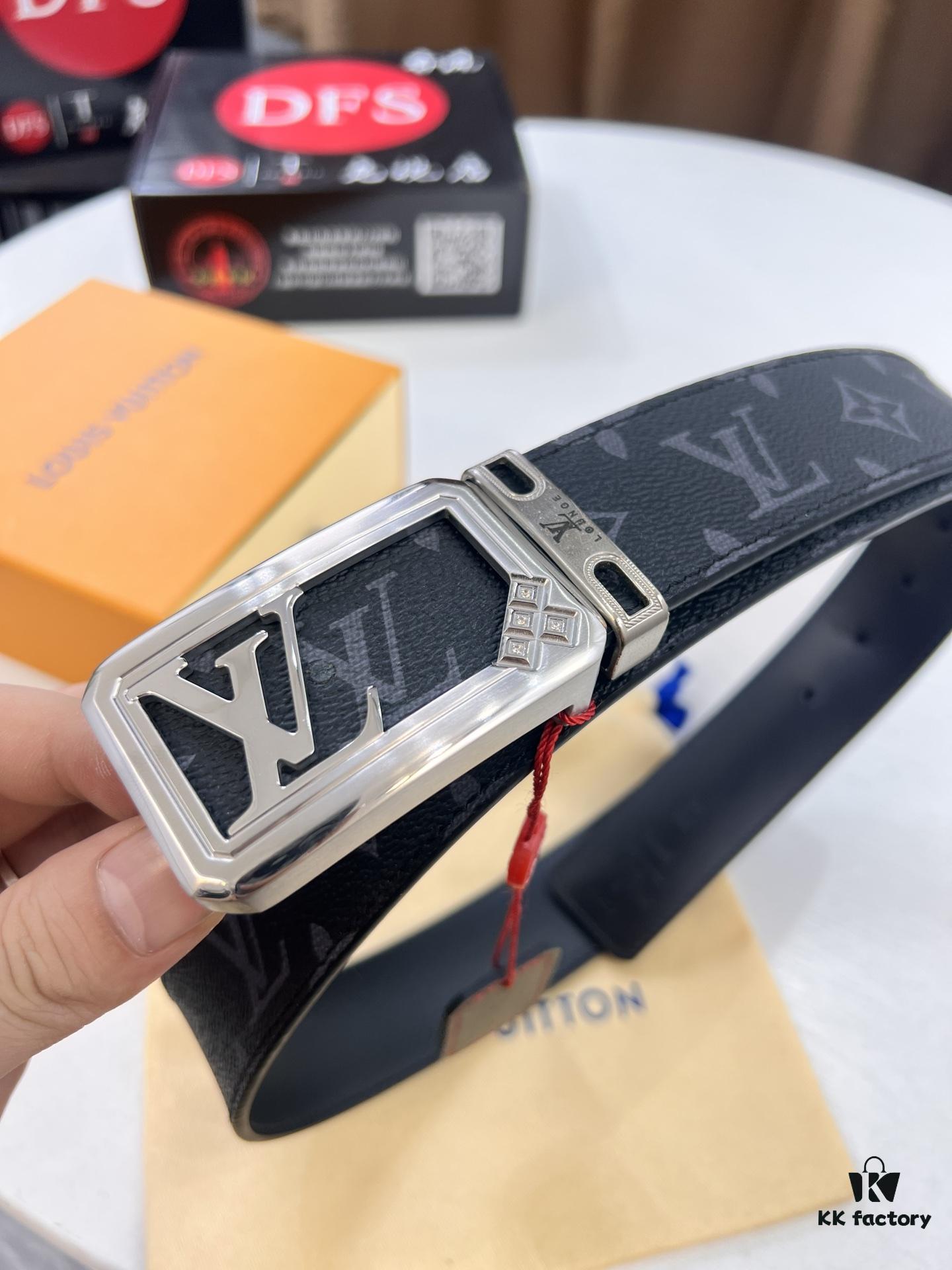 LV Men's Belt, New Arrival Monogram PVC Imported Fabric, Genuine Cowhide with Diamond-Paved Box Letter Hardware