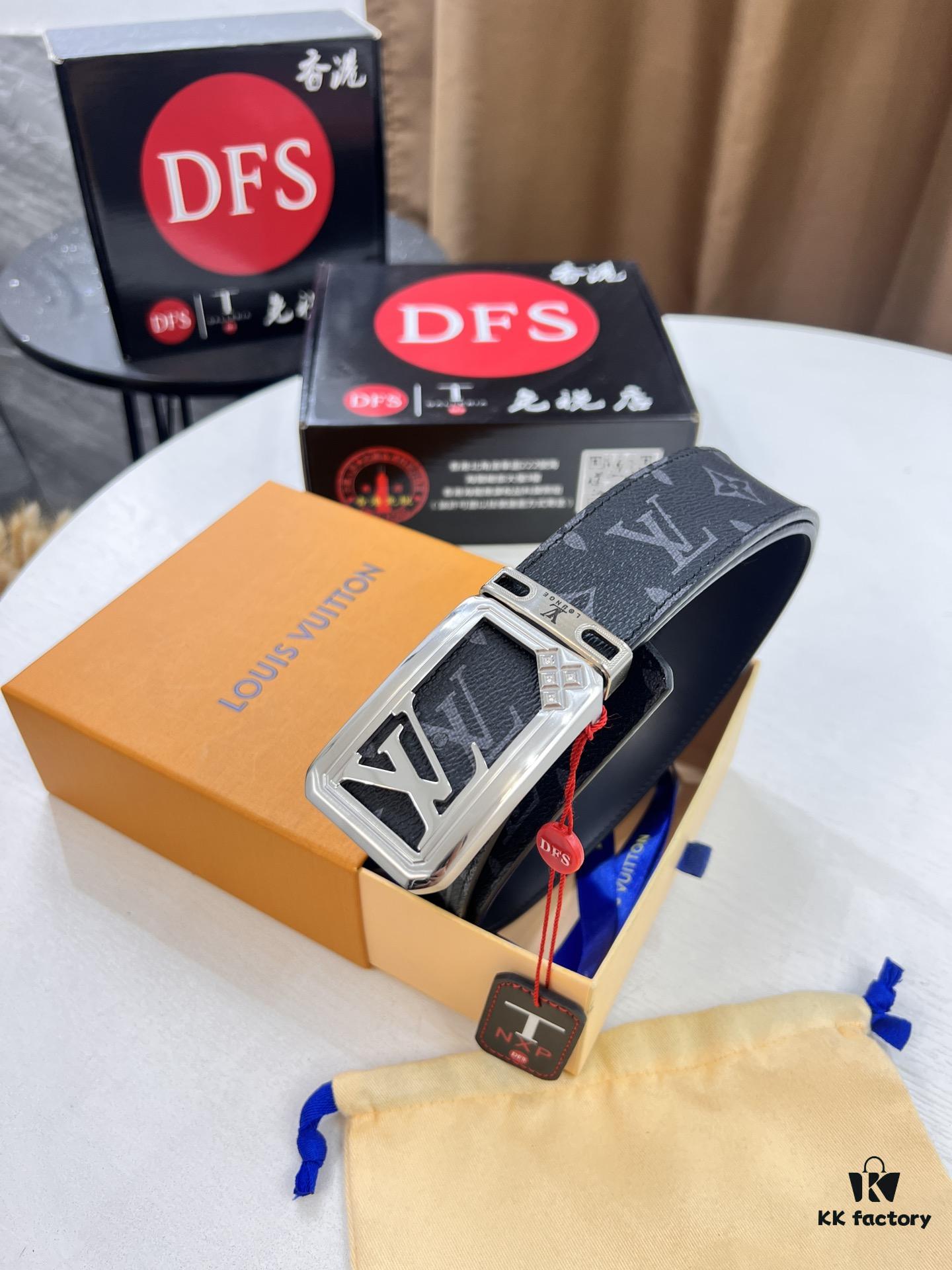 LV Men's Belt, New Arrival Monogram PVC Imported Fabric, Genuine Cowhide with Diamond-Paved Box Letter Hardware