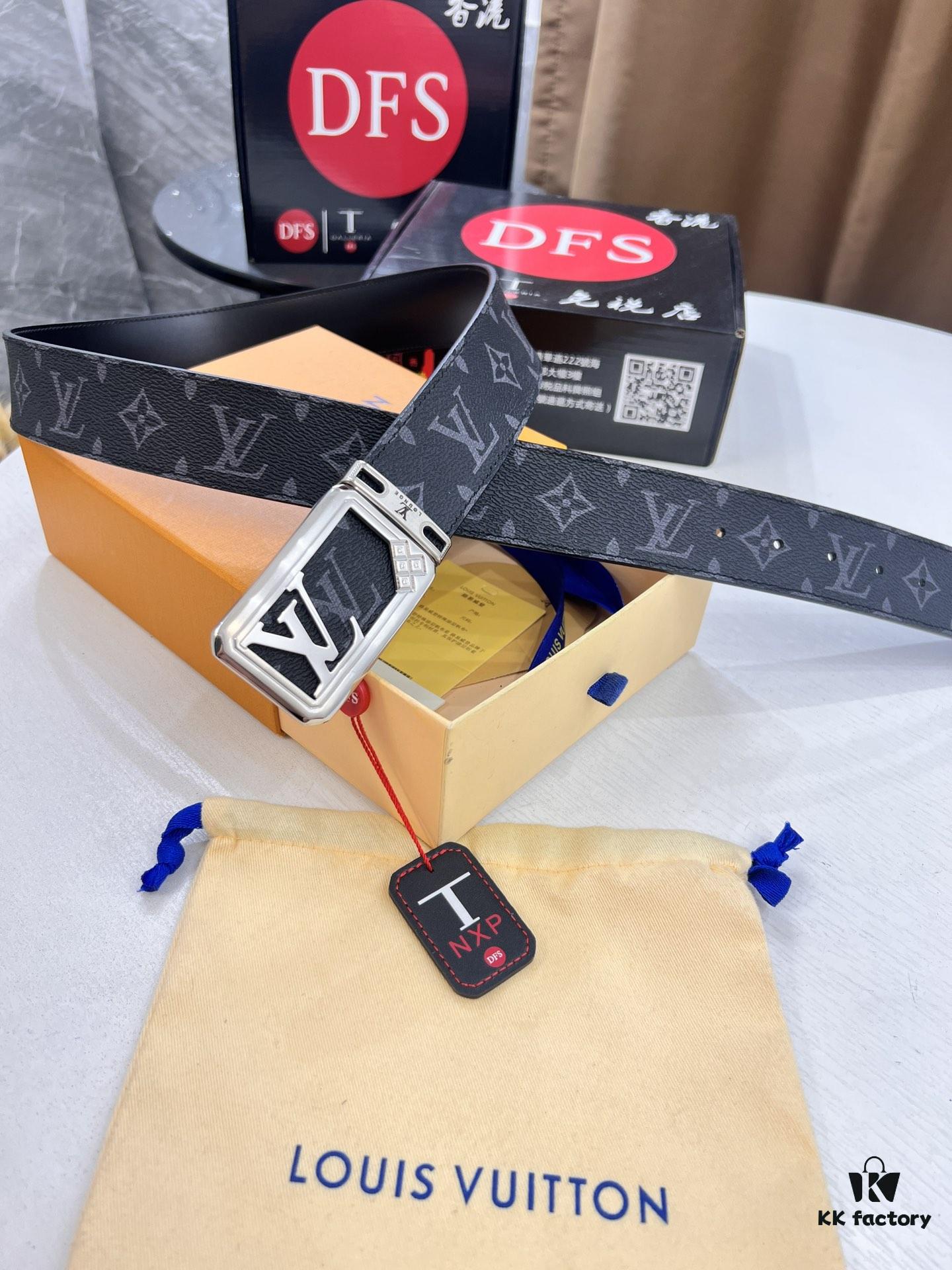 LV Men's Belt, New Arrival Monogram PVC Imported Fabric, Genuine Cowhide with Diamond-Paved Box Letter Hardware