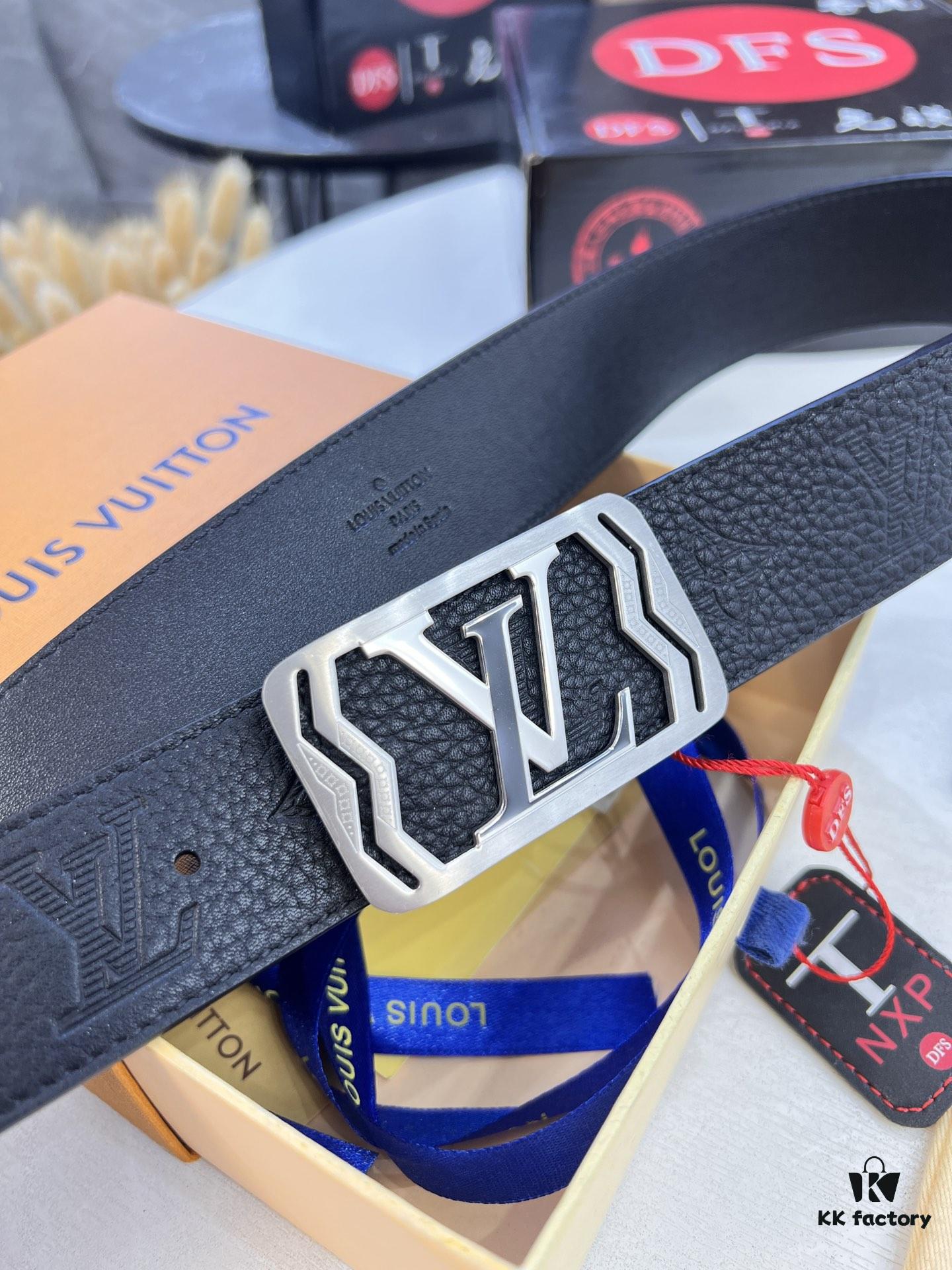 Top-Tier LV Louis Vuitton L-Logo Polished Stainless Steel Buckle Belt - Genuine French Imported Embossed Calfskin, 3.8cm Width, with NXP Anti-Counterfeit Chip (Original Gift Box Included)