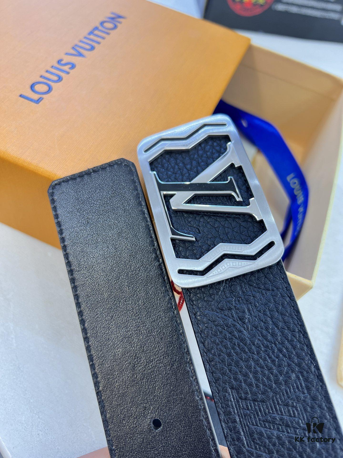 Top-Tier LV Louis Vuitton L-Logo Polished Stainless Steel Buckle Belt - Genuine French Imported Embossed Calfskin, 3.8cm Width, with NXP Anti-Counterfeit Chip (Original Gift Box Included)