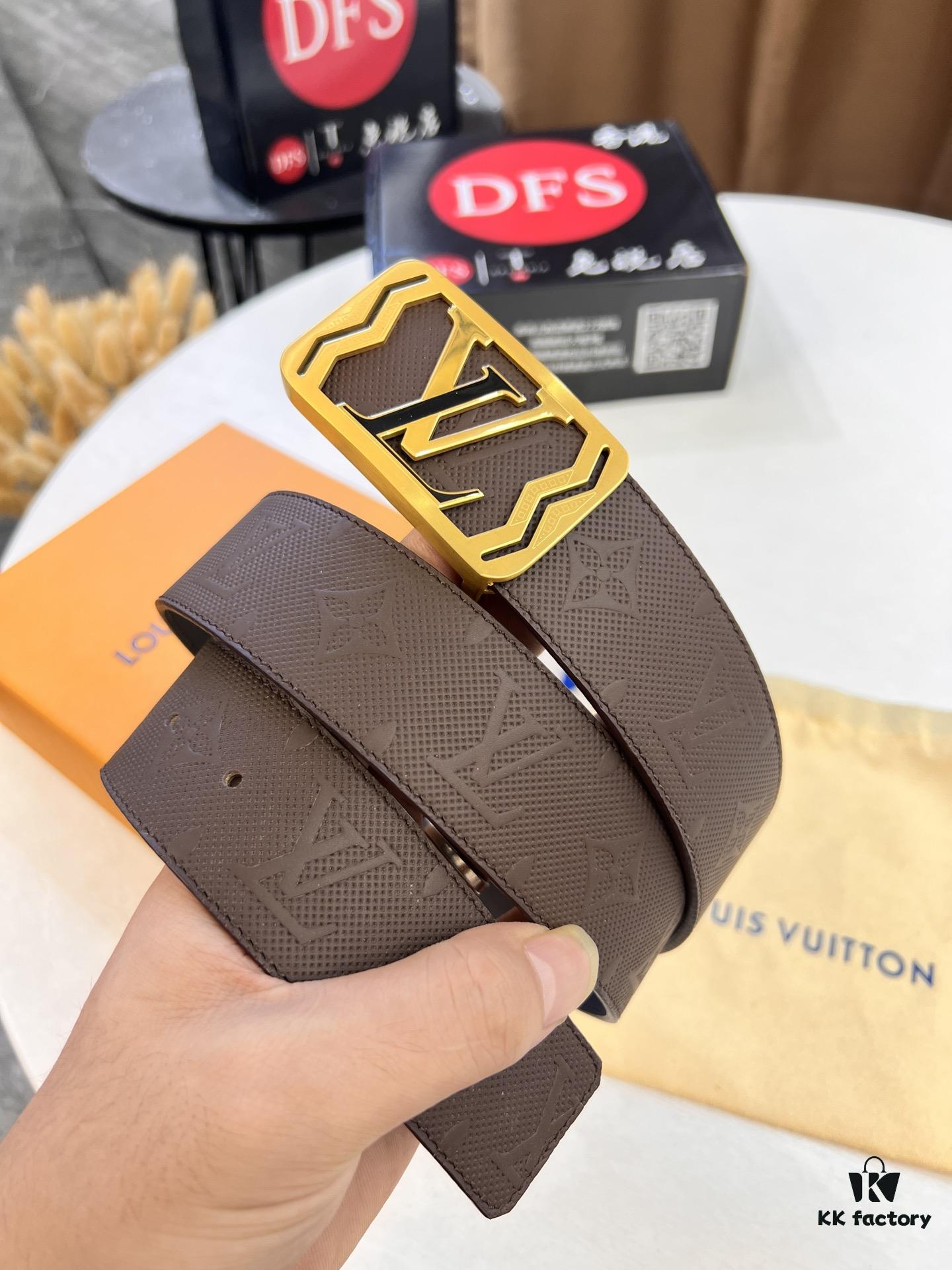 Top-Tier LV Louis Vuitton Belt - Genuine Mold L Letter Polished Stainless Steel Hardware, Inner Buckle Design, 3.8cm Width, Premium French Imported Embossed Cowhide Leather