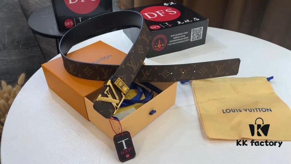 New LV Monogram Leather Belt, Genuine Cowhide with Diamond-Paved Stainless Steel Hardware, Fashionable Casual Style