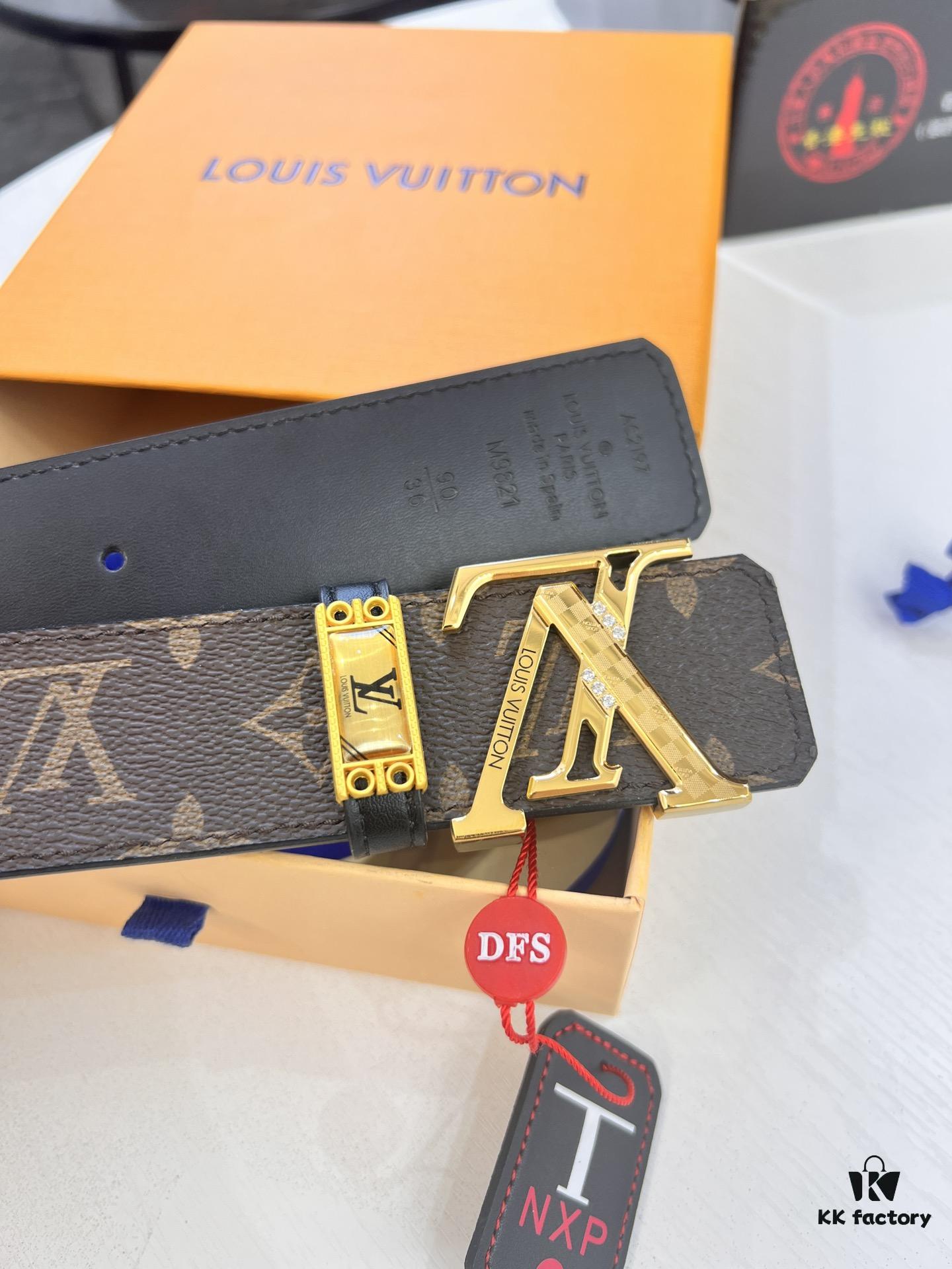 Louis Vuitton LV Belt, ZP Synchronized New Men's Belt with Monogram Imported Fabric, Full-Grain Cowhide, Reversible Design, Diamond-Paved Letter Hardware, 3.8cm Width