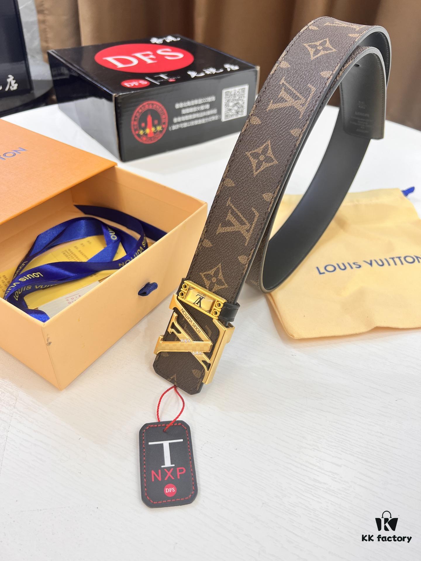 Louis Vuitton LV Belt, ZP Synchronized New Men's Belt with Monogram Imported Fabric, Full-Grain Cowhide, Reversible Design, Diamond-Paved Letter Hardware, 3.8cm Width