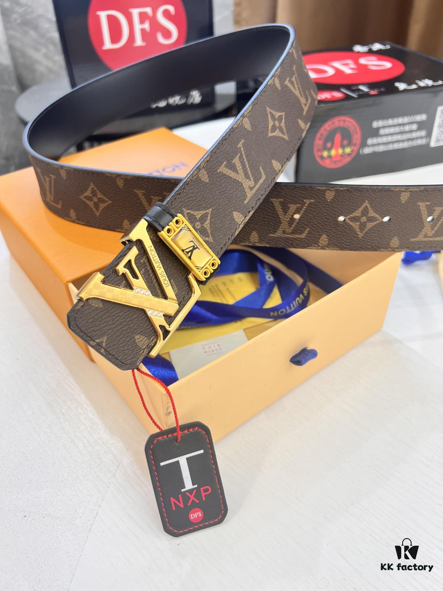 Louis Vuitton LV Belt, ZP Synchronized New Men's Belt with Monogram Imported Fabric, Full-Grain Cowhide, Reversible Design, Diamond-Paved Letter Hardware, 3.8cm Width