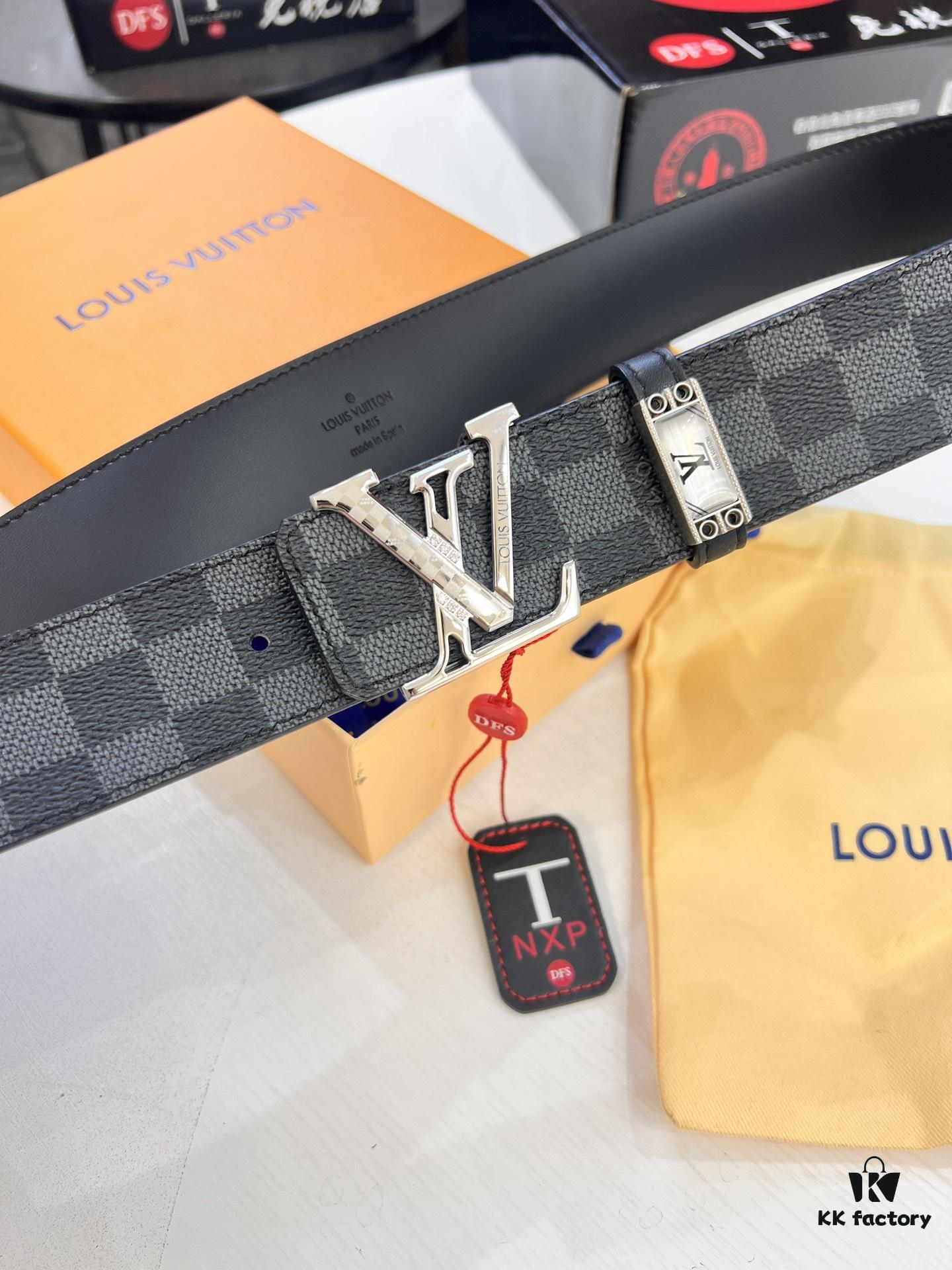 Louis Vuitton LV Belt, New Men's Leather Belt with Monogram Pattern, Imported Fabric, Reversible Design, Diamond-Paved Letters, 3.8cm Width