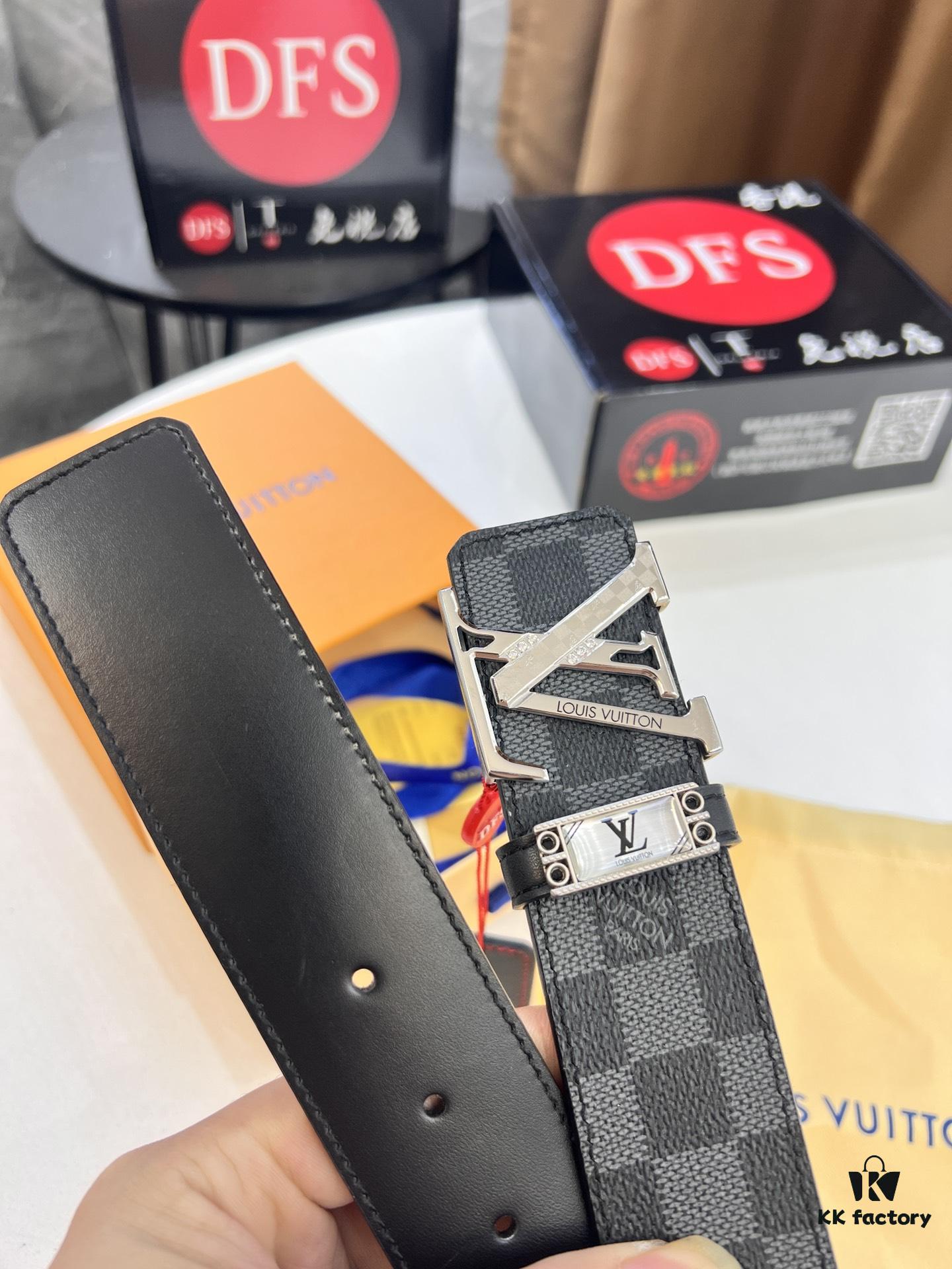 Louis Vuitton LV Belt, New Men's Leather Belt with Monogram Pattern, Imported Fabric, Reversible Design, Diamond-Paved Letters, 3.8cm Width