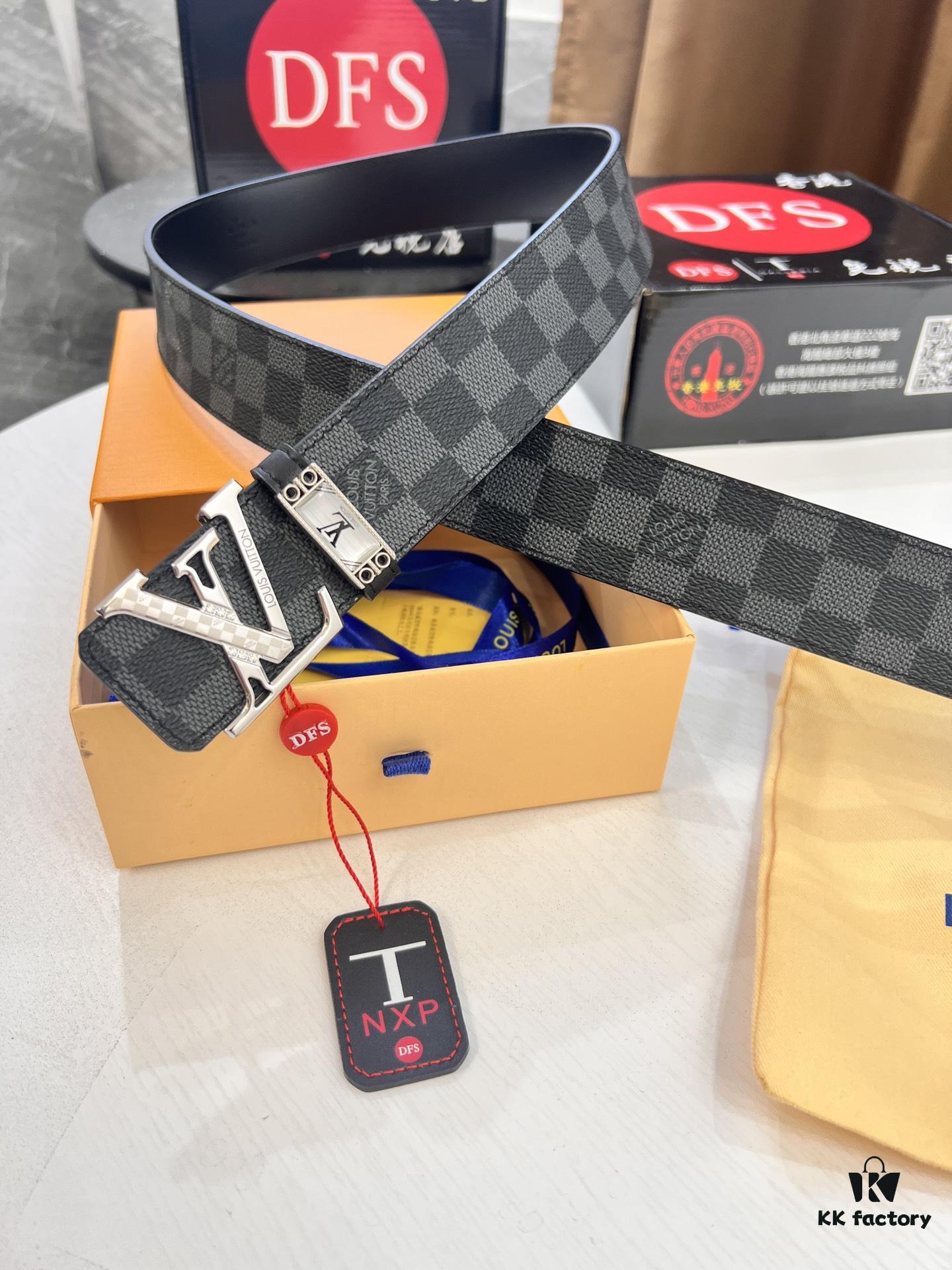 Louis Vuitton LV Belt, New Men's Leather Belt with Monogram Pattern, Imported Fabric, Reversible Design, Diamond-Paved Letters, 3.8cm Width