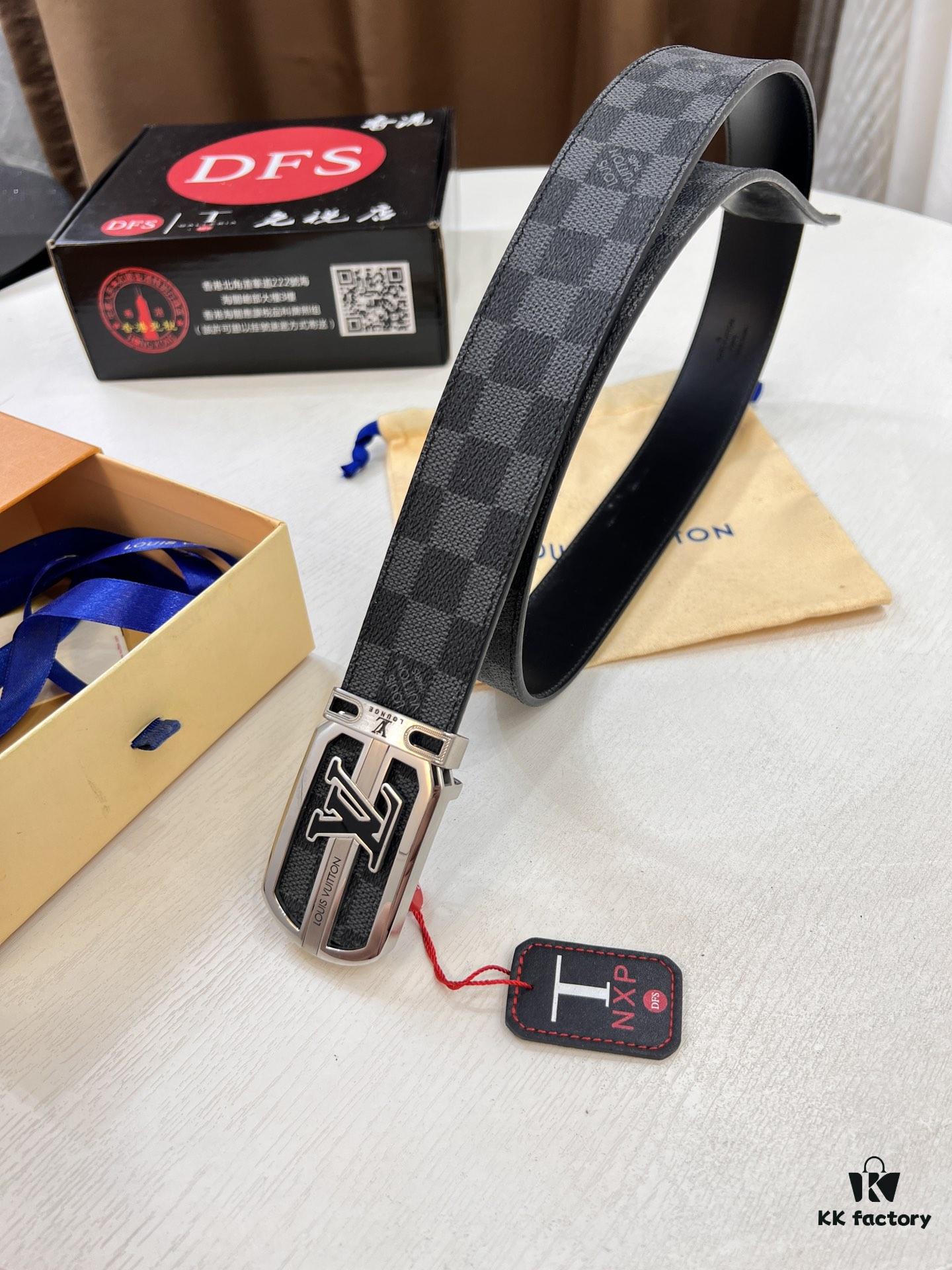 Shop Owner Recommended Louis Vuitton LV Belt, ZP Synchronized New Men's PVC Monogram Belt with Imported Fabric and Genuine Calfskin, 3.8cm Width