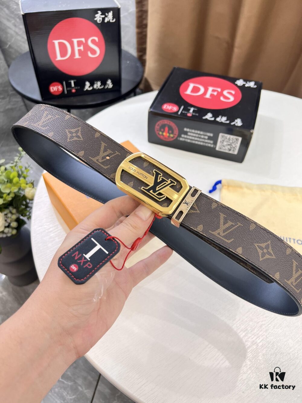 LV Men's Belt, New Arrival, Monogram PVC Imported Fabric, Full Grain Cowhide Leather, 3.8cm Width