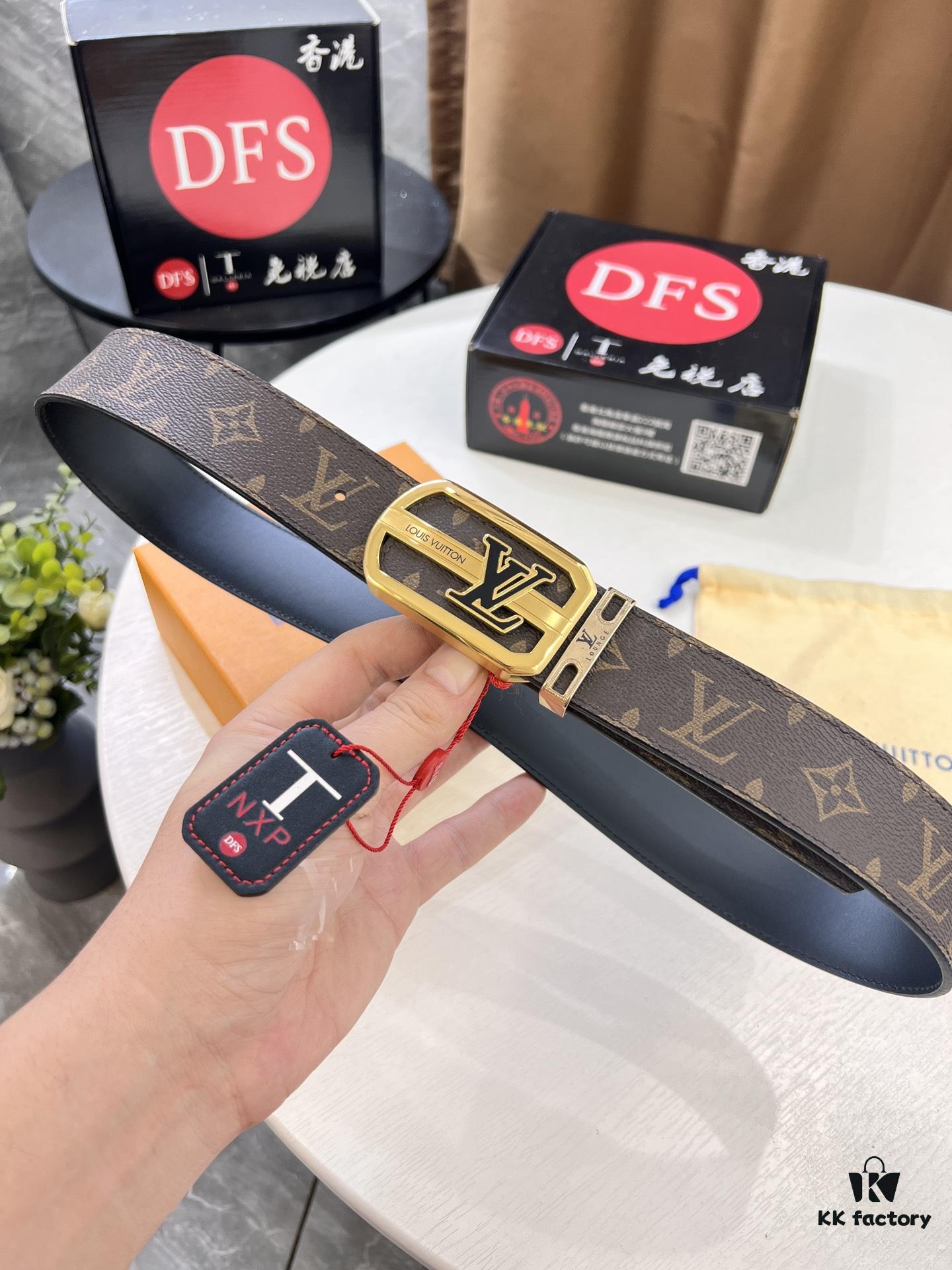 LV Men's Belt, New Arrival, Monogram PVC Imported Fabric, Full Grain Cowhide Leather, 3.8cm Width