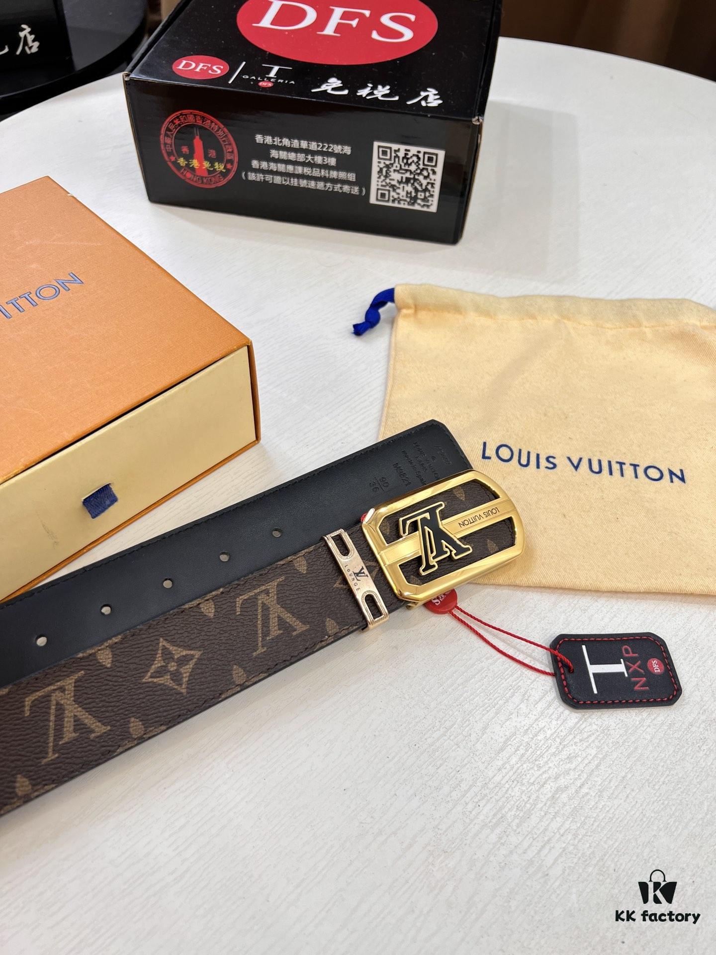 LV Men's Belt, New Arrival, Monogram PVC Imported Fabric, Full Grain Cowhide Leather, 3.8cm Width
