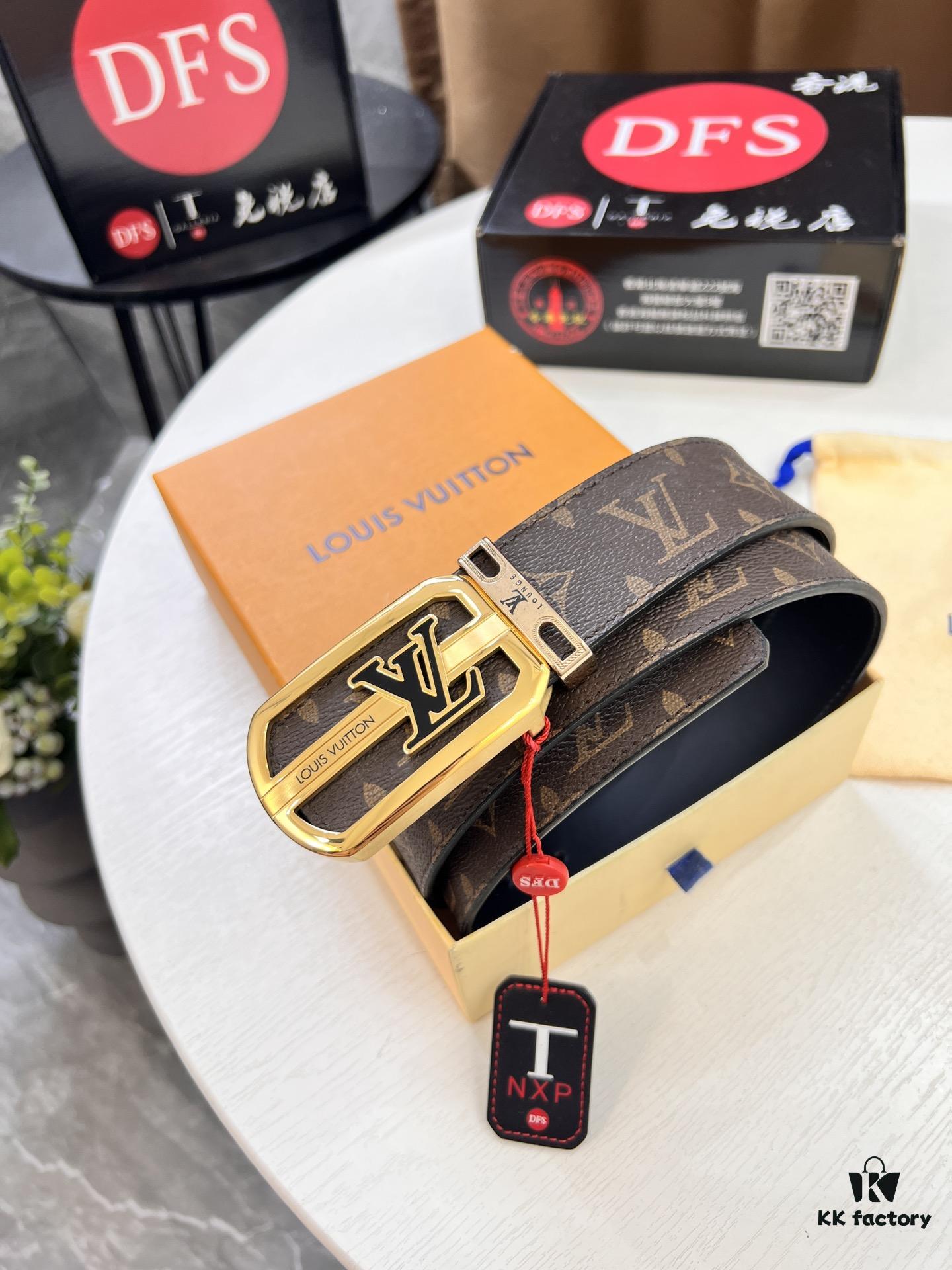LV Men's Belt, New Arrival, Monogram PVC Imported Fabric, Full Grain Cowhide Leather, 3.8cm Width