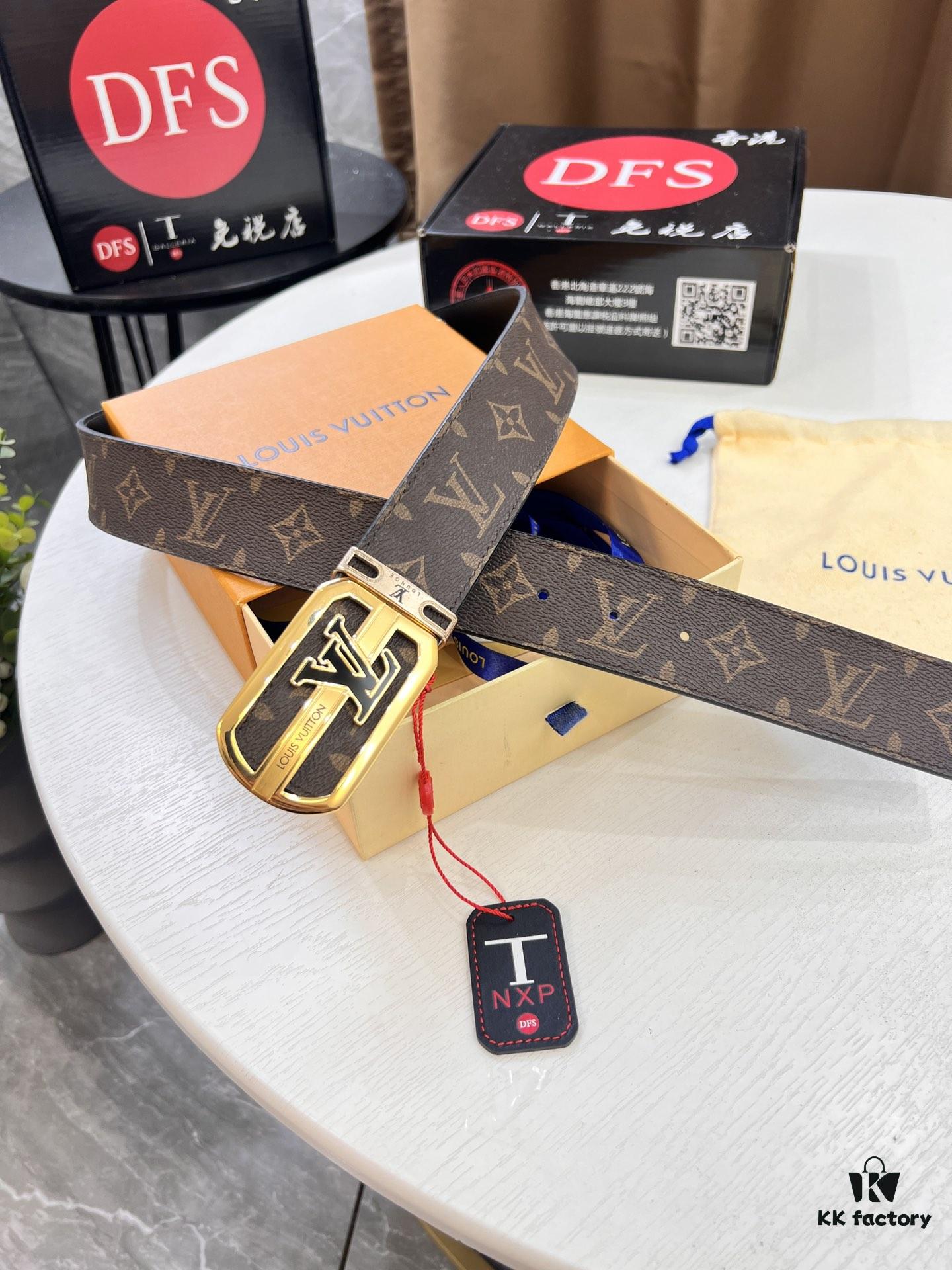 LV Men's Belt, New Arrival, Monogram PVC Imported Fabric, Full Grain Cowhide Leather, 3.8cm Width