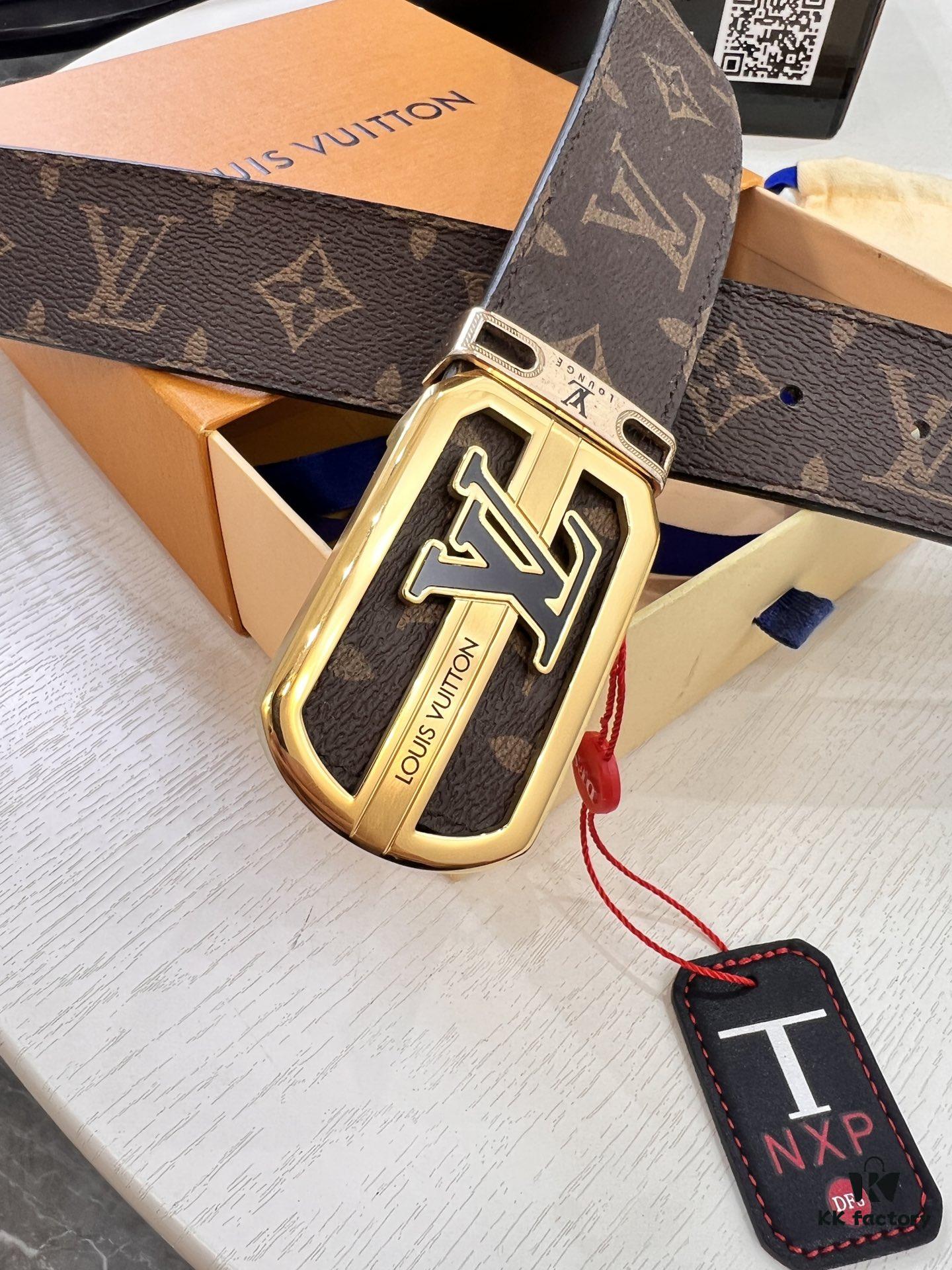 LV Men's Belt, New Arrival, Monogram PVC Imported Fabric, Full Grain Cowhide Leather, 3.8cm Width