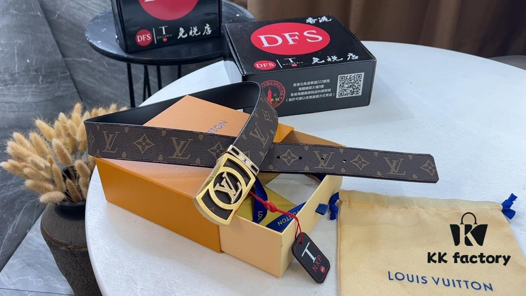 LV New Monogram Belt with Steel Hardware, Anti-Counterfeit Video Authentication