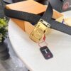 Louis Vuitton Automatic Buckle Belt, Top-Quality Genuine Leather, Imported Full-Grain Calfskin with Refined Grain Texture, 3.5 cm Width, Luxury Business Formal Accessory