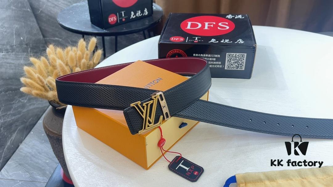 LV New Embossed Leather Belt, Fashionable Casual Reversible Style with Video Anti-Counterfeit Wireless Network Sensing