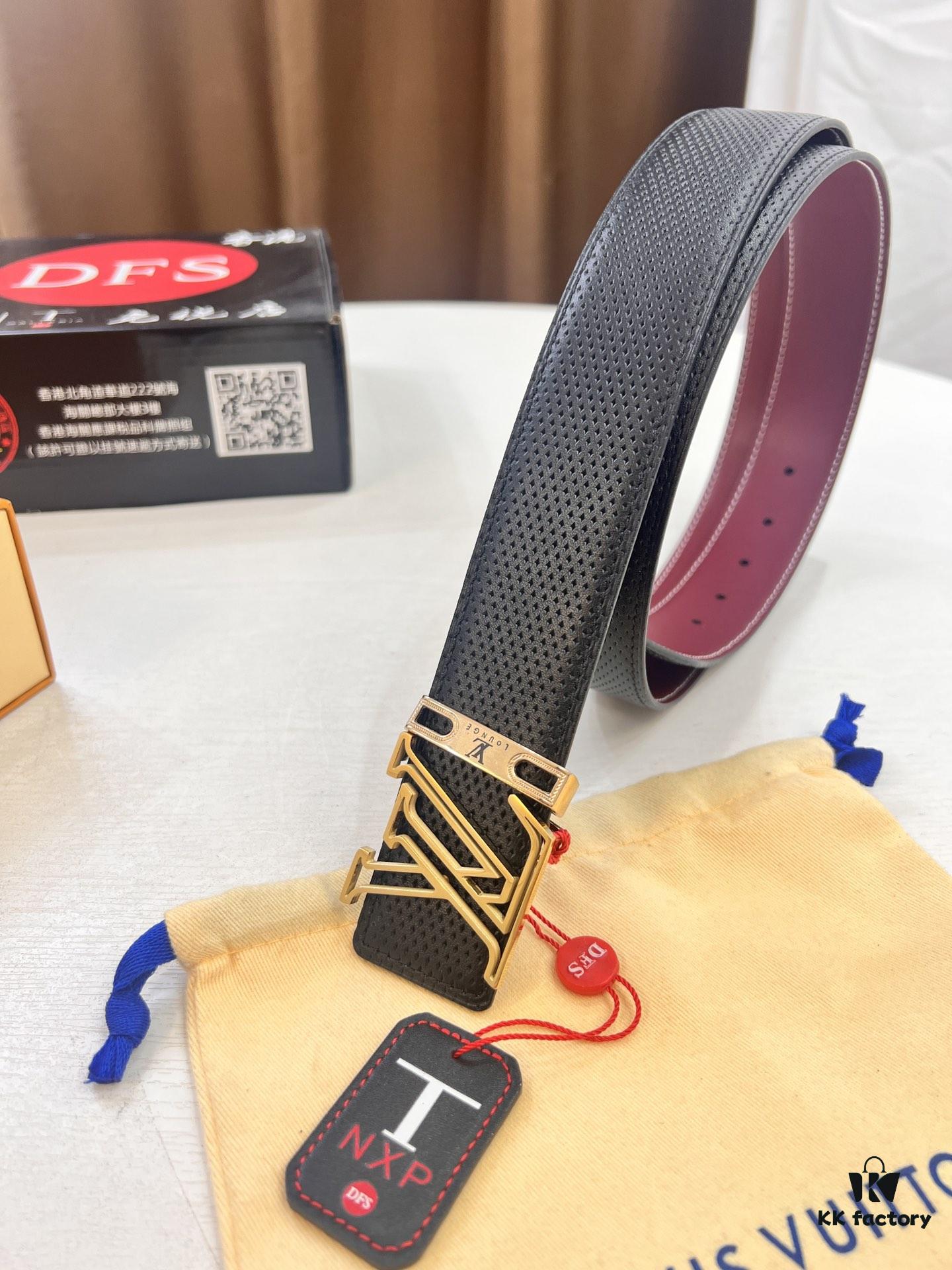 Louis Vuitton LV Belt - Top-Tier Genuine Leather with NXP RFID Chip, Hong Kong Duty-Free Gift Box, Embossed French Full-Grain Calfskin, 3.8cm Width