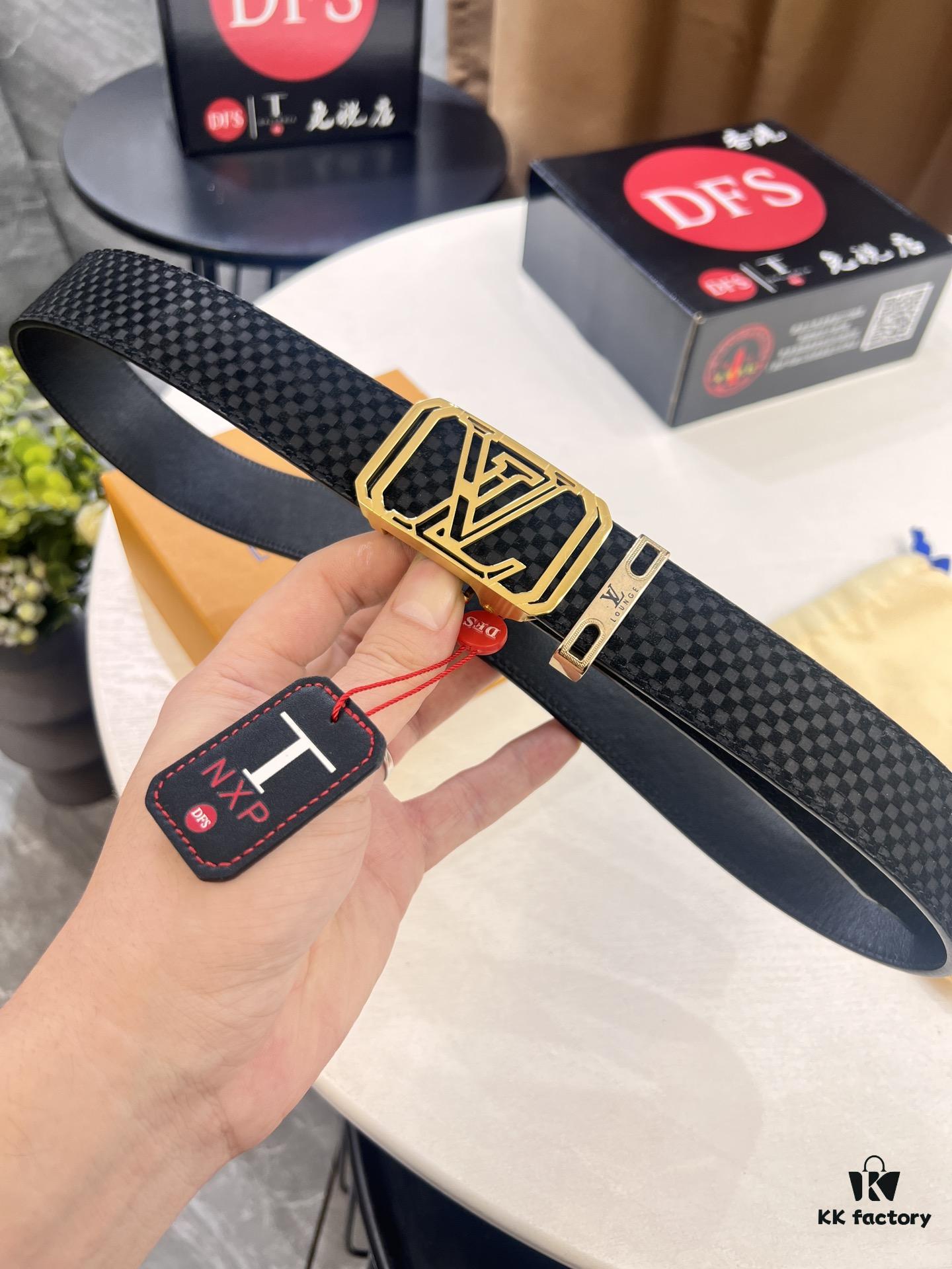 Louis Vuitton Automatic Buckle Belt, Top-Quality Genuine Leather, Imported Full-Grain Calfskin, 3.5 cm Width, LV Stainless Steel Hardware