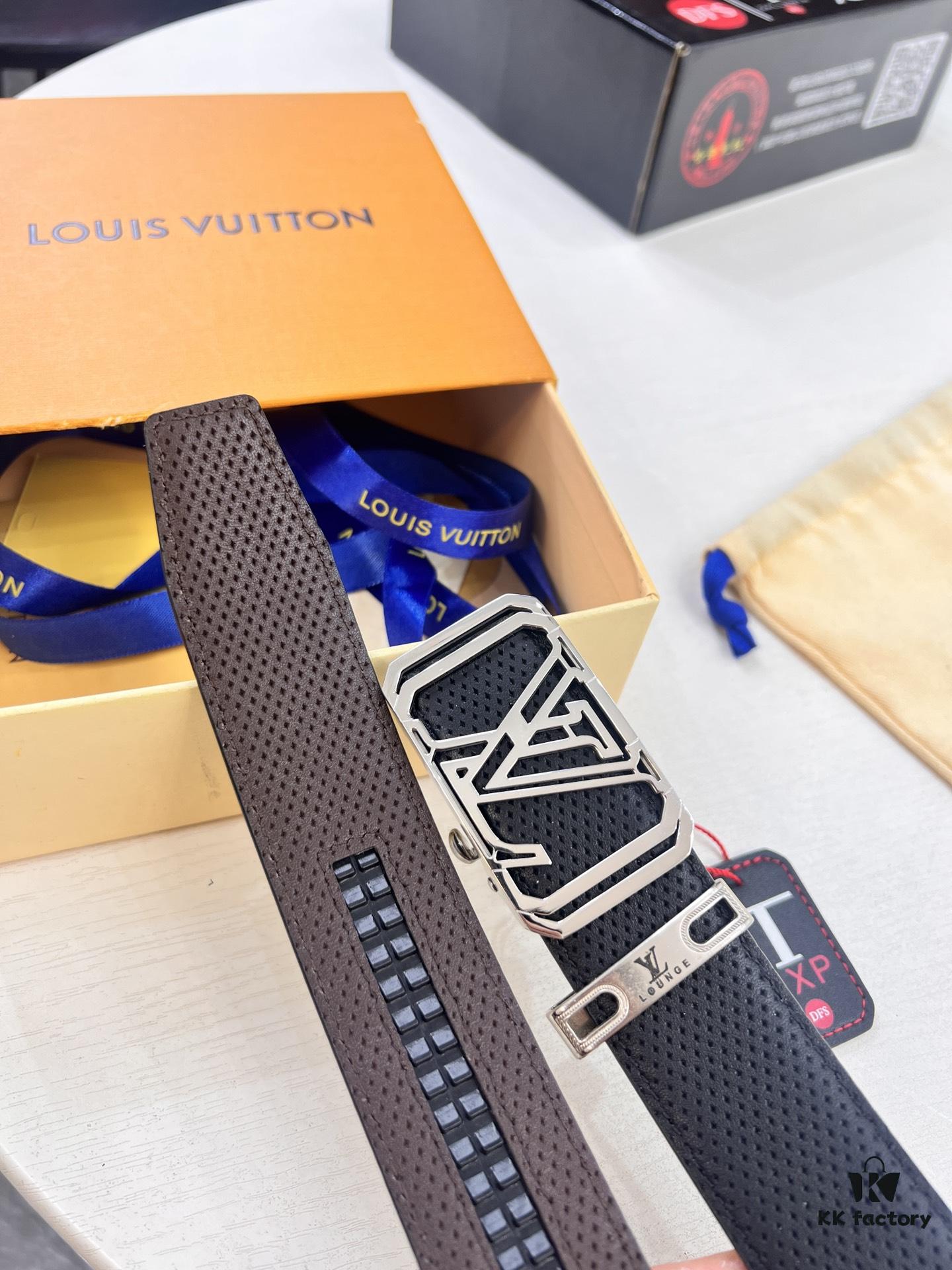 Louis Vuitton Automatic Buckle Belt, Top-Quality Genuine Leather, Imported Full-Grain Calfskin with Fine Grain Texture, 3.5 cm Width, Smooth Slide Mechanism, Stainless Steel LV Hardware