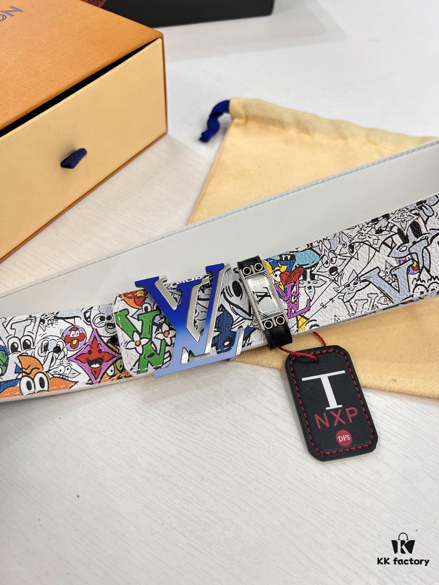 LV Men's Belt, 3.8cm Width, Genuine Top-Grade Calfskin Leather, Reversible Design, Authentic Pattern with Original Factory Printing, Precision Metal Buckle, NXP Anti-Counterfeit Chip Compatible with Official Website Verification