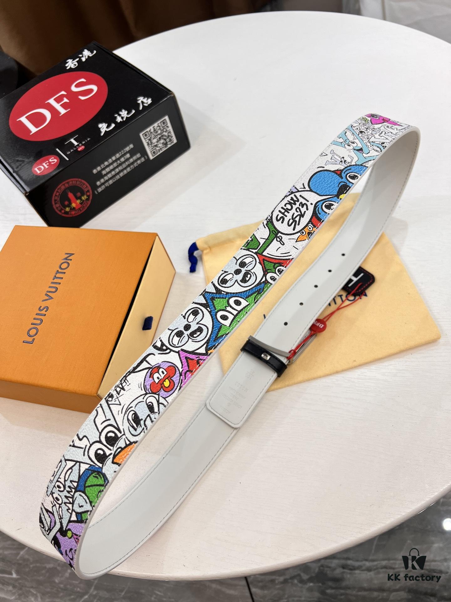 LV Men's Belt, 3.8cm Width, Genuine Top-Grade Calfskin Leather, Reversible Design, Authentic Pattern with Original Factory Printing, Precision Metal Buckle, NXP Anti-Counterfeit Chip Compatible with Official Website Verification