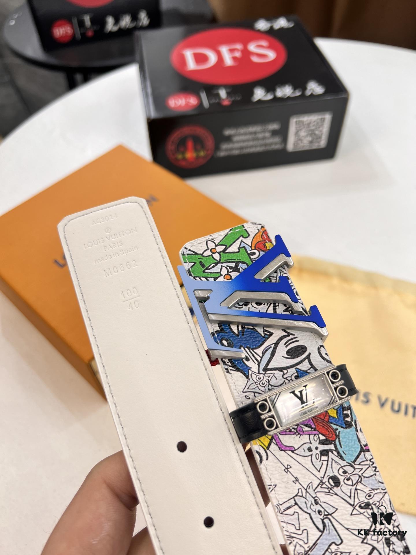 LV Men's Belt, 3.8cm Width, Genuine Top-Grade Calfskin Leather, Reversible Design, Authentic Pattern with Original Factory Printing, Precision Metal Buckle, NXP Anti-Counterfeit Chip Compatible with Official Website Verification