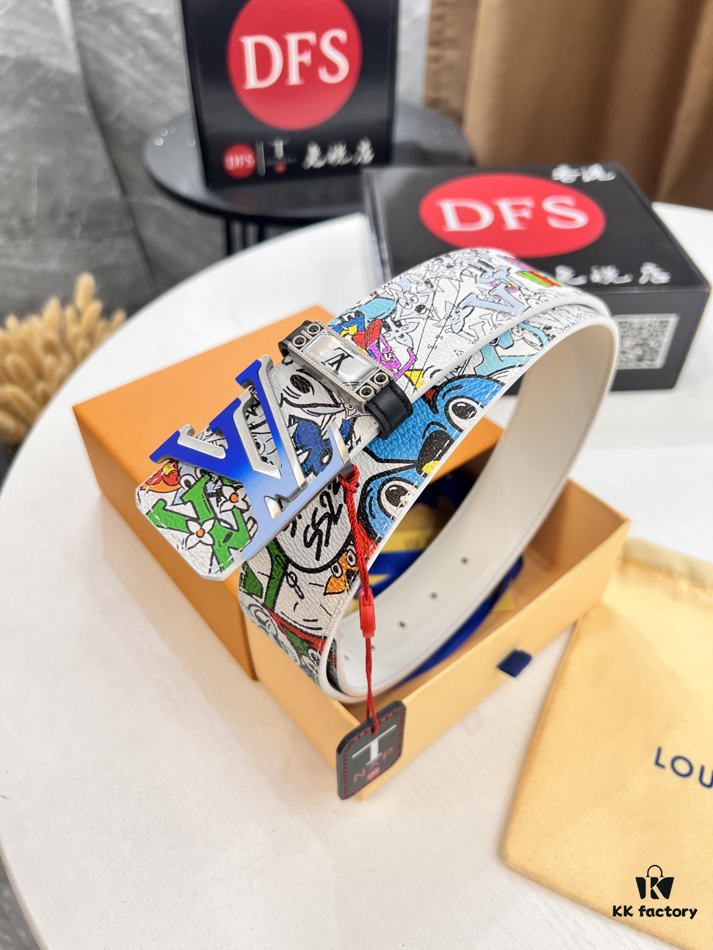 LV Men's Belt, 3.8cm Width, Genuine Top-Grade Calfskin Leather, Reversible Design, Authentic Pattern with Original Factory Printing, Precision Metal Buckle, NXP Anti-Counterfeit Chip Compatible with Official Website Verification