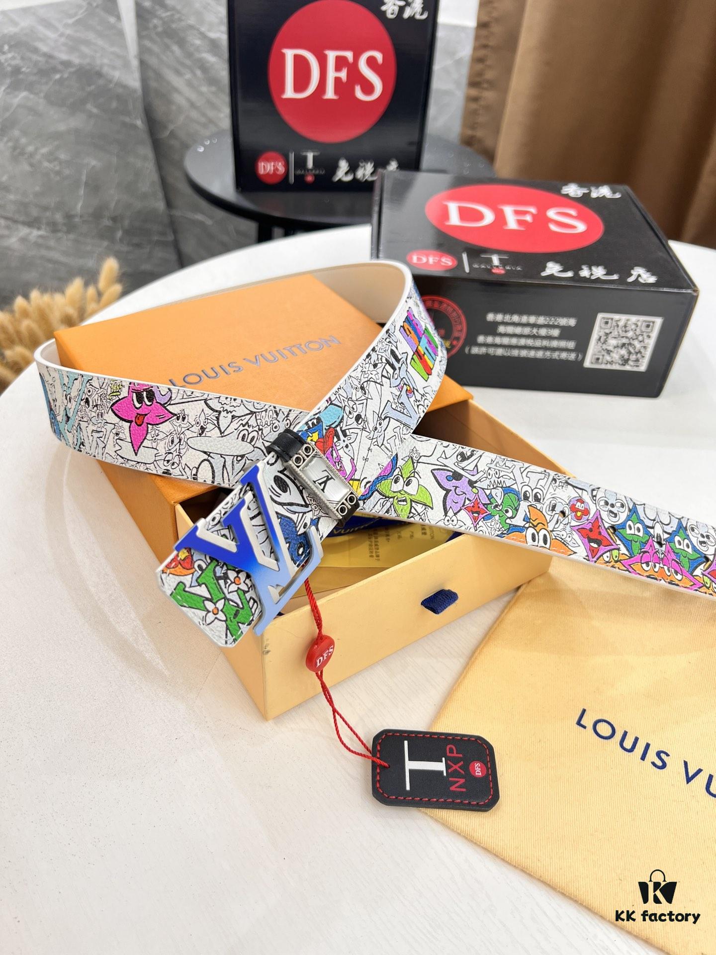 LV Men's Belt, 3.8cm Width, Genuine Top-Grade Calfskin Leather, Reversible Design, Authentic Pattern with Original Factory Printing, Precision Metal Buckle, NXP Anti-Counterfeit Chip Compatible with Official Website Verification