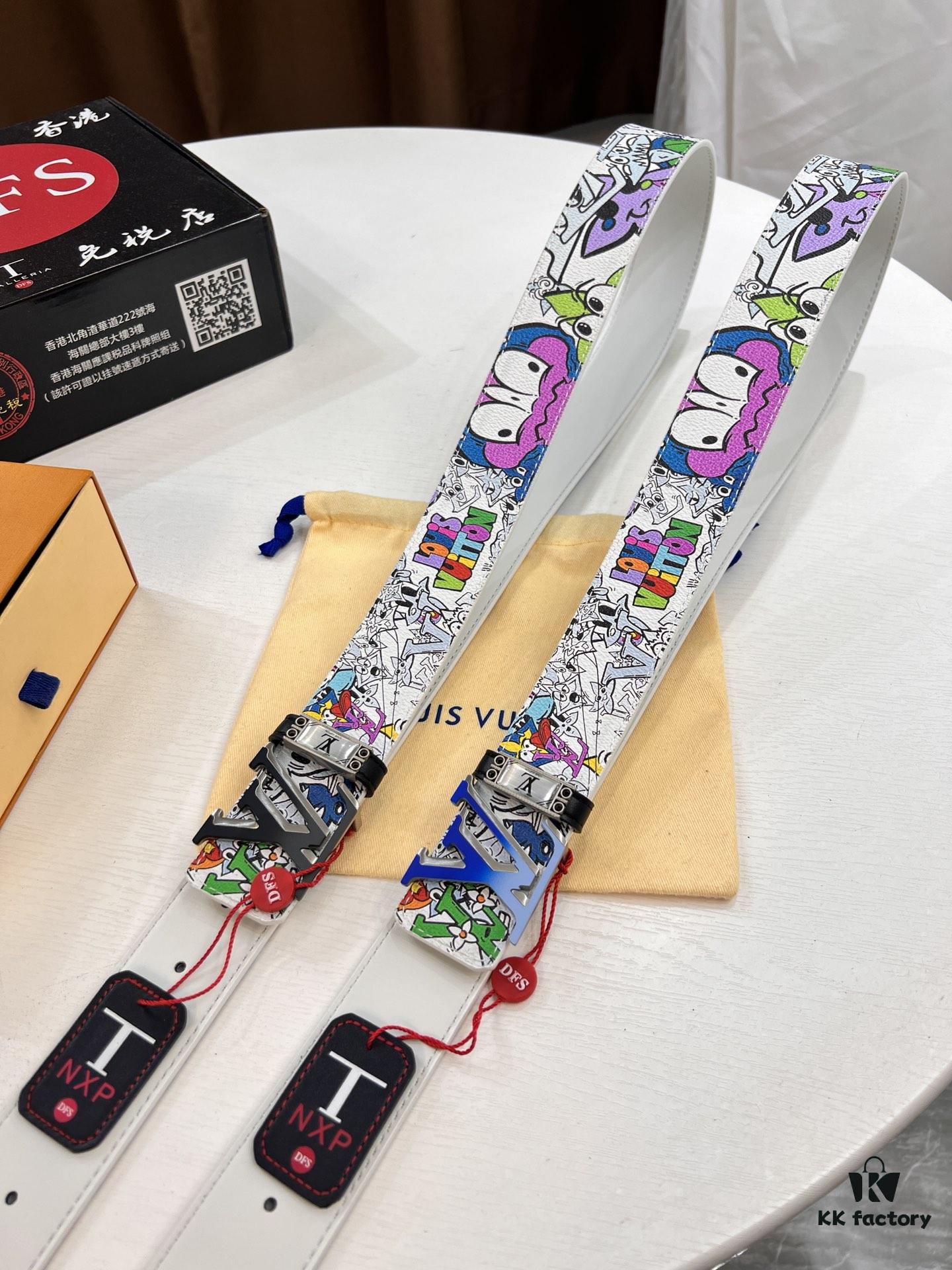 LV Men's Belt, 3.8cm Width, Genuine Top-Grade Calfskin Leather, Reversible Design, Authentic Pattern with Original Factory Printing, Precision Metal Buckle, NXP Anti-Counterfeit Chip Compatible with Official Website Verification