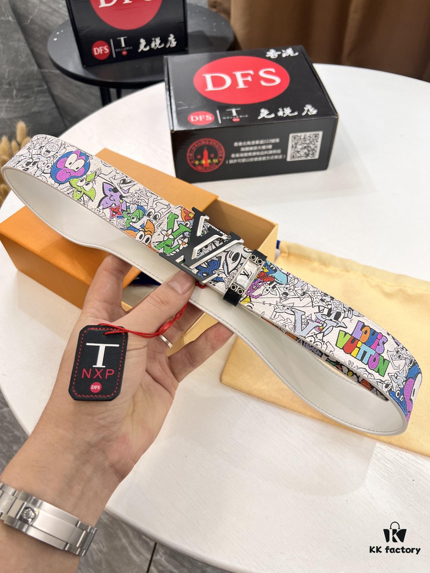 LV Men's Belt, Imported Genuine First-Layer Cowhide, 3.8cm Width, Reversible Design, High-Quality Hardware, NXP Anti-Counterfeit Chip