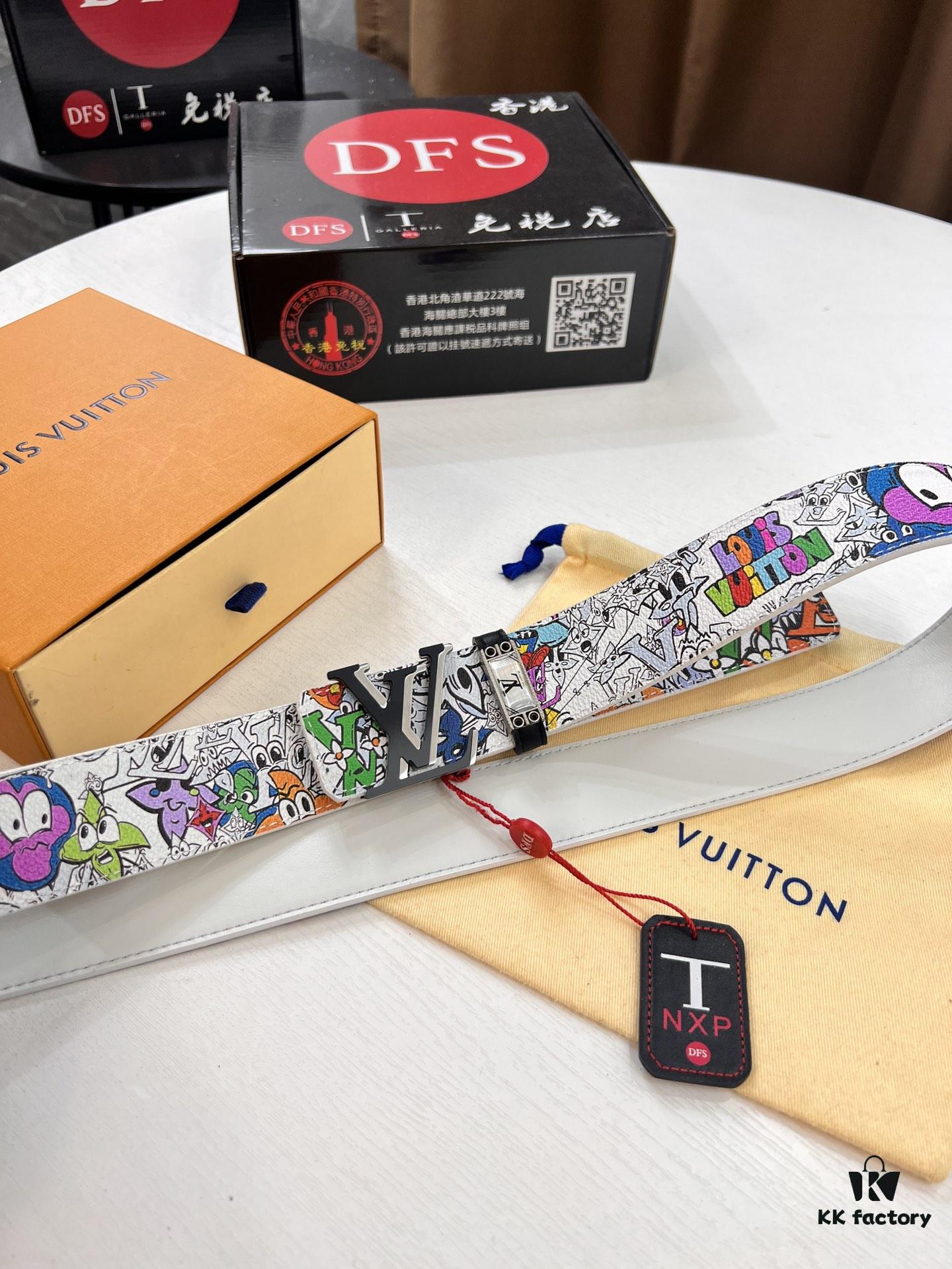 LV Men's Belt, Imported Genuine First-Layer Cowhide, 3.8cm Width, Reversible Design, High-Quality Hardware, NXP Anti-Counterfeit Chip