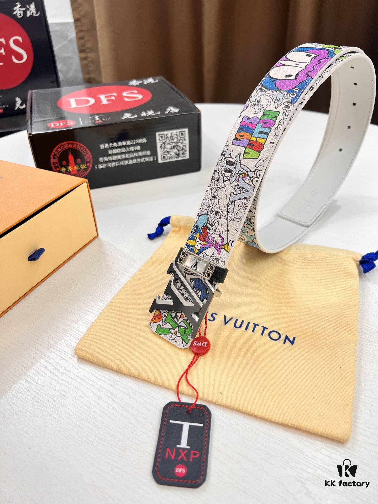 LV Men's Belt, Imported Genuine First-Layer Cowhide, 3.8cm Width, Reversible Design, High-Quality Hardware, NXP Anti-Counterfeit Chip