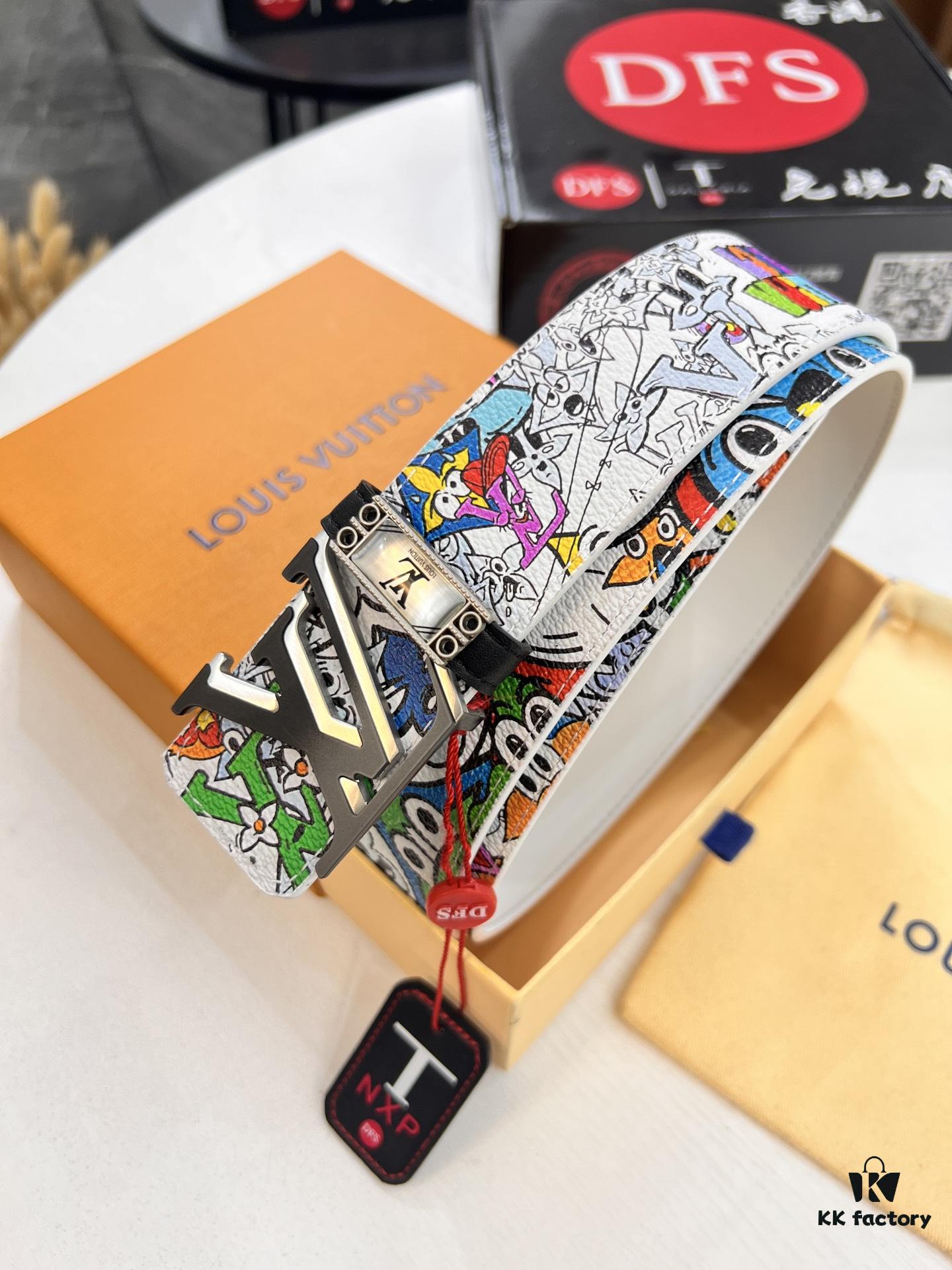 LV Men's Belt, Imported Genuine First-Layer Cowhide, 3.8cm Width, Reversible Design, High-Quality Hardware, NXP Anti-Counterfeit Chip