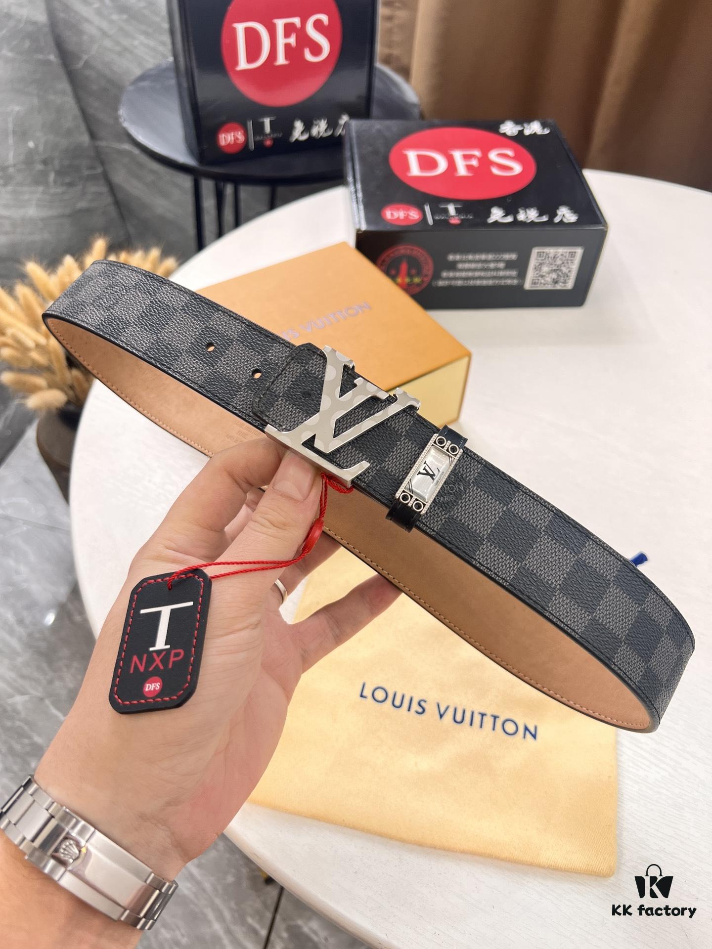 LV Men's Belt, New Arrival, Genuine Cowhide Leather, Matte Finish, Corrosion-Resistant Letter Hardware, 3.8cm Width