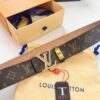 LV Men's Belt, New Arrival, Louis Vuitton Leather Belt, 3.8cm Width, Full-Grain Cowhide Matte Buckle with Etched Logo Hardware, Authentic NXP Chip, Imported Plaid Fabric