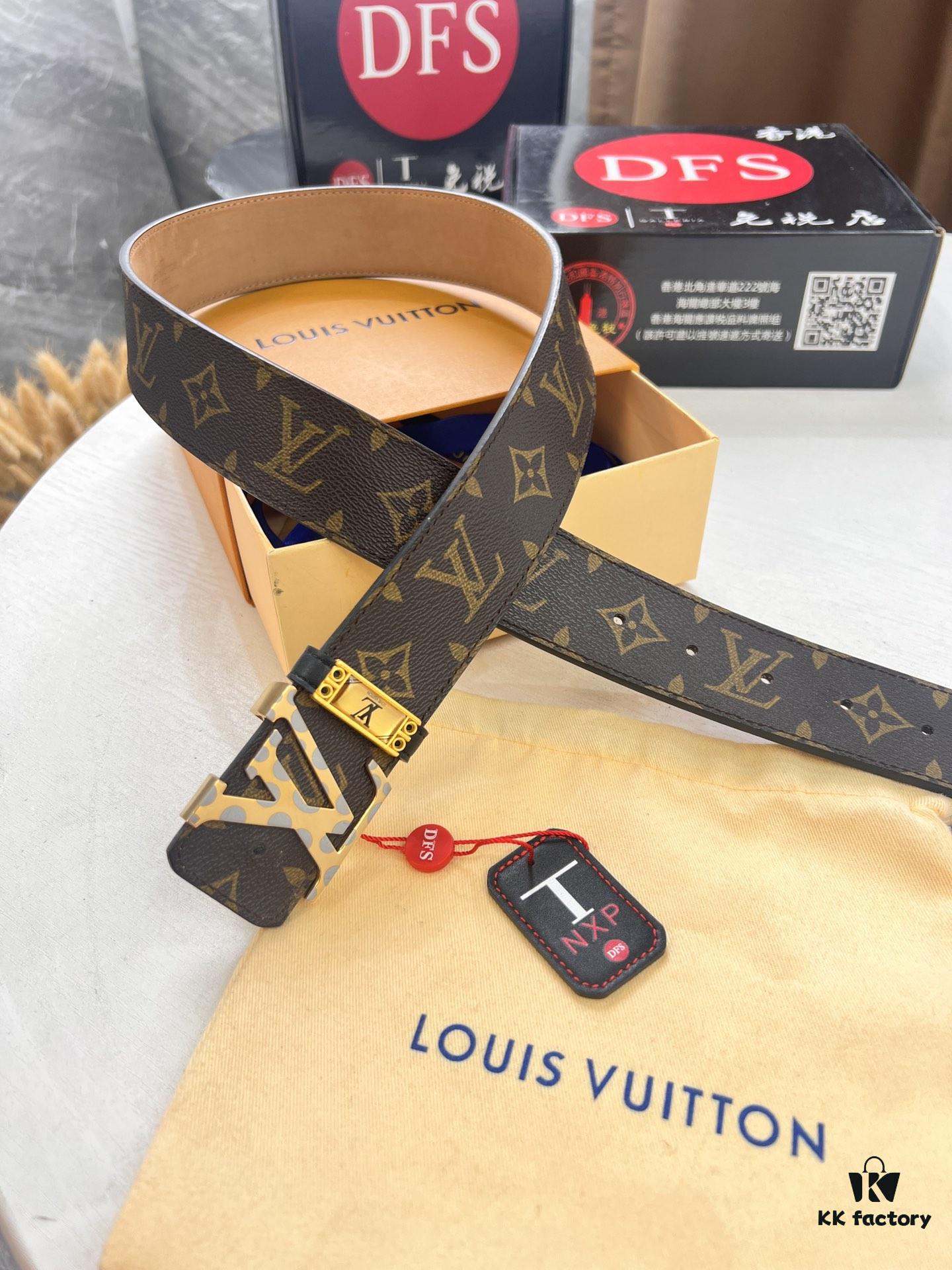 LV Men's Belt, New Arrival, Louis Vuitton Leather Belt, 3.8cm Width, Full-Grain Cowhide Matte Buckle with Etched Logo Hardware, Authentic NXP Chip, Imported Plaid Fabric
