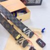 LV Men's Belt, New Arrival, Louis Vuitton Leather Belt, 3.8cm Width, Full-Grain Cowhide Matte Buckle with Etched Logo Hardware, Authentic NXP Chip, Imported Plaid Fabric