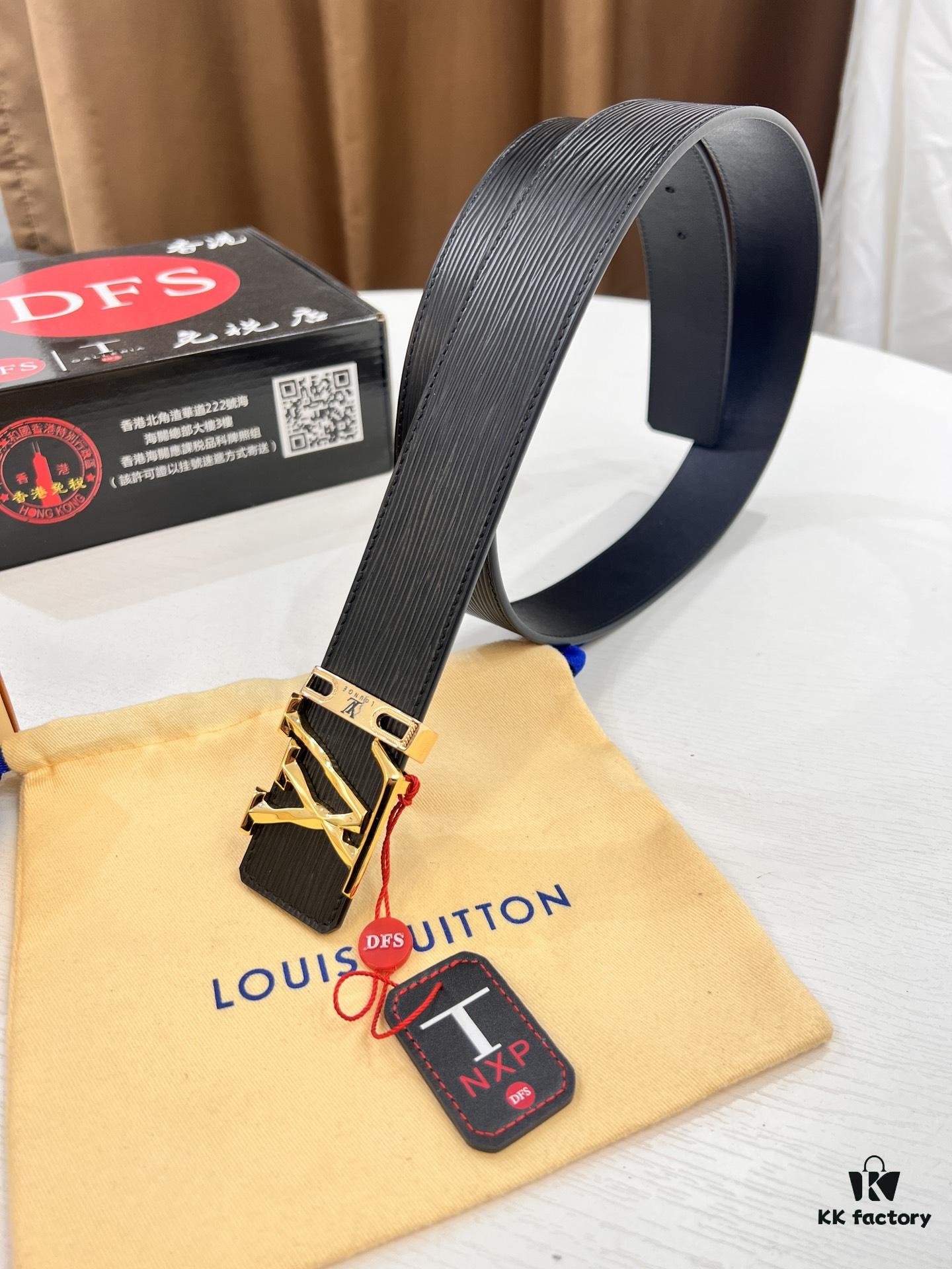 Top-Tier Louis Vuitton LV Belt, Double-Sided Wear, French Top-Grain Calfskin with NXP RFID Chip, 3.8cm Width, Authentic Metal Hardware, Hong Kong Duty-Free T Gift Box