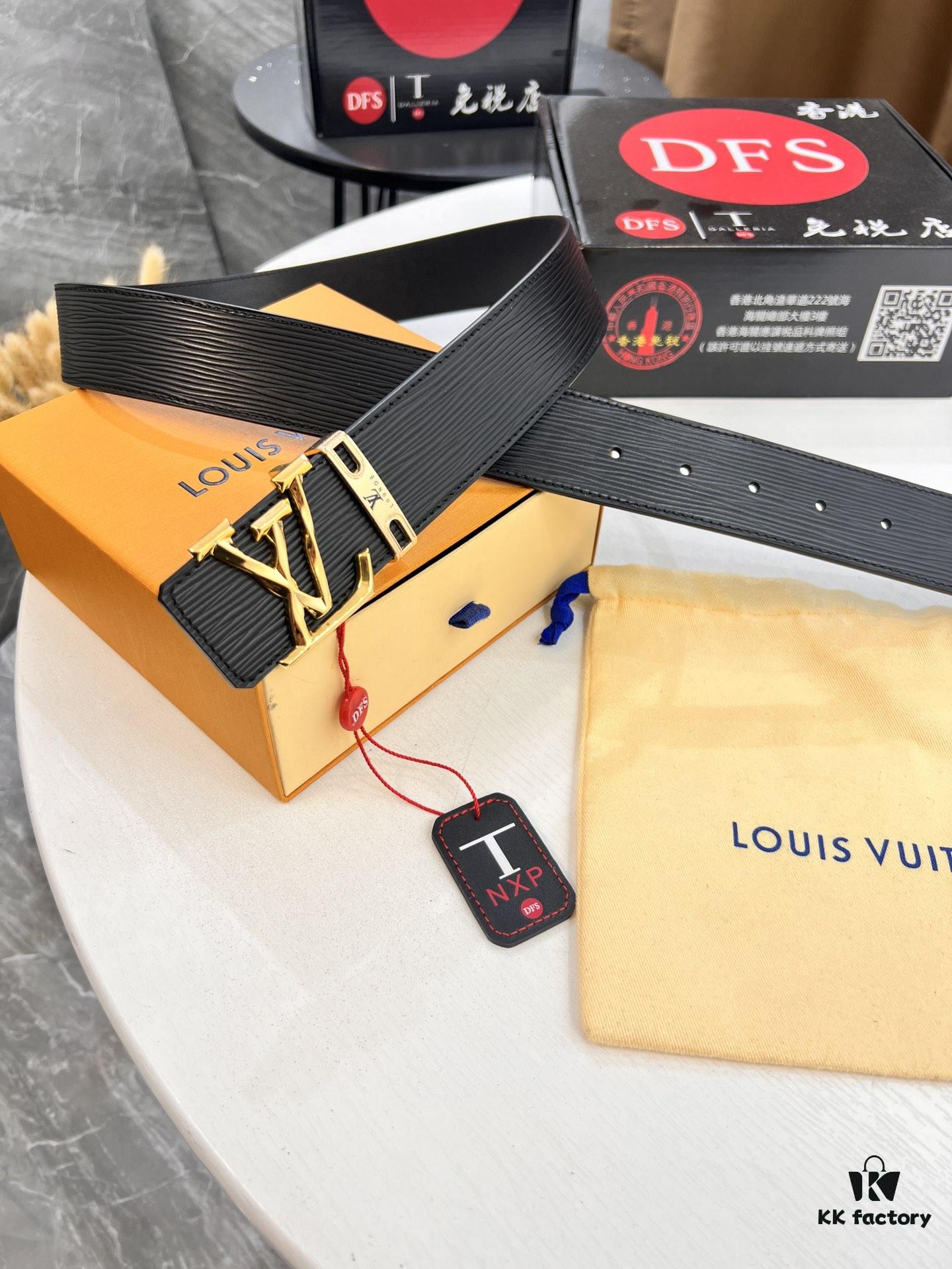 Top-Tier Louis Vuitton LV Belt, Double-Sided Wear, French Top-Grain Calfskin with NXP RFID Chip, 3.8cm Width, Authentic Metal Hardware, Hong Kong Duty-Free T Gift Box