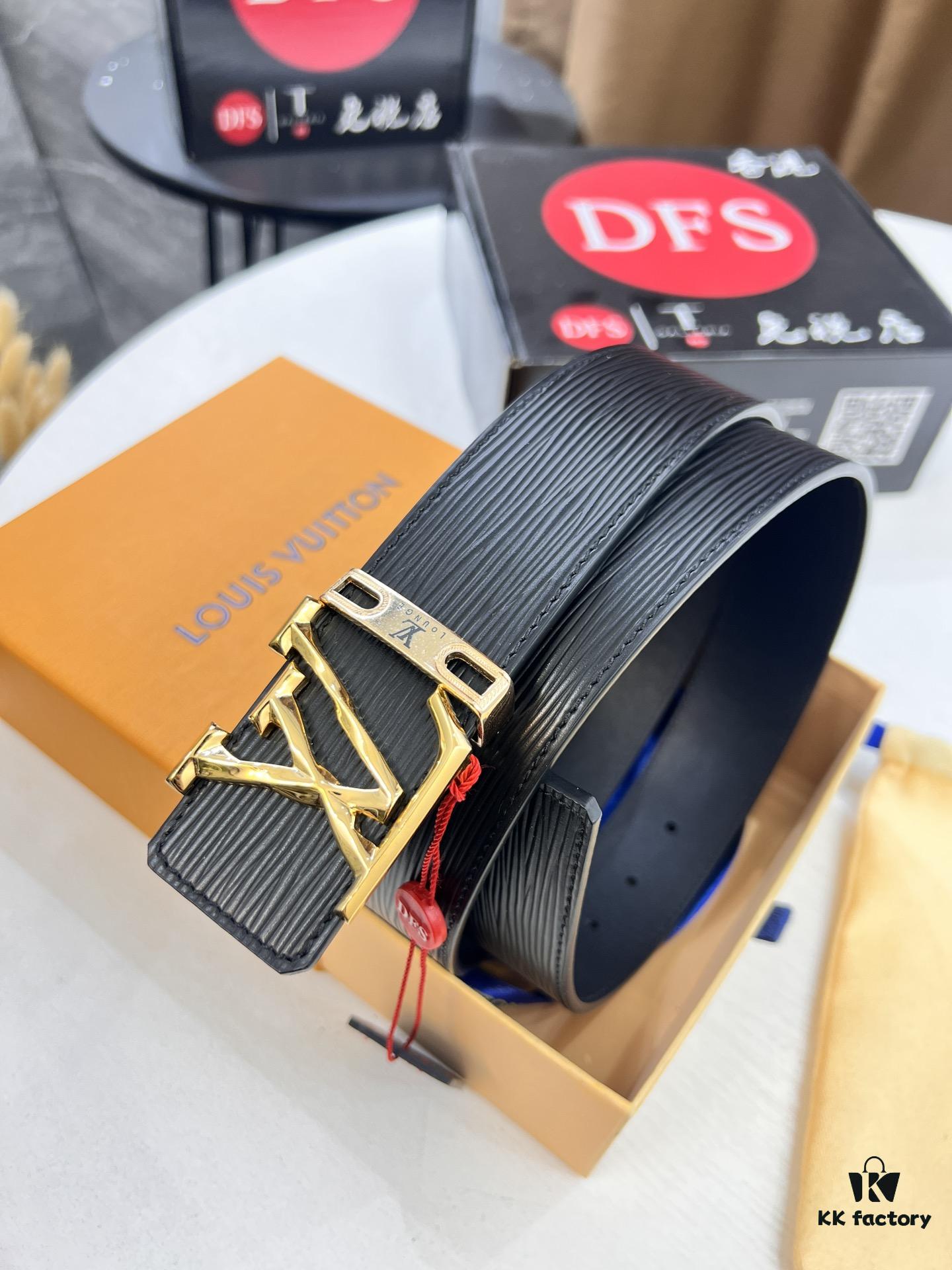 Top-Tier Louis Vuitton LV Belt, Double-Sided Wear, French Top-Grain Calfskin with NXP RFID Chip, 3.8cm Width, Authentic Metal Hardware, Hong Kong Duty-Free T Gift Box