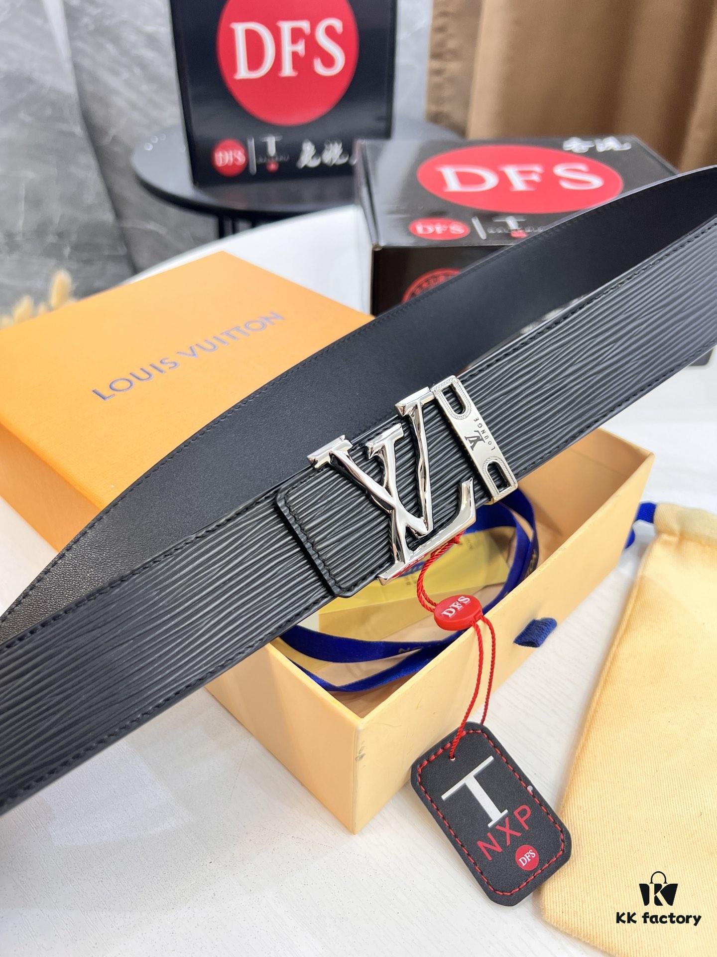 Top-Tier Louis Vuitton LV Belt, Double-Sided Wear, French Top-Grain Calfskin with NXP RFID Chip, 3.8cm Width, Genuine Steel Hardware, Hong Kong Duty-Free T Gift Box