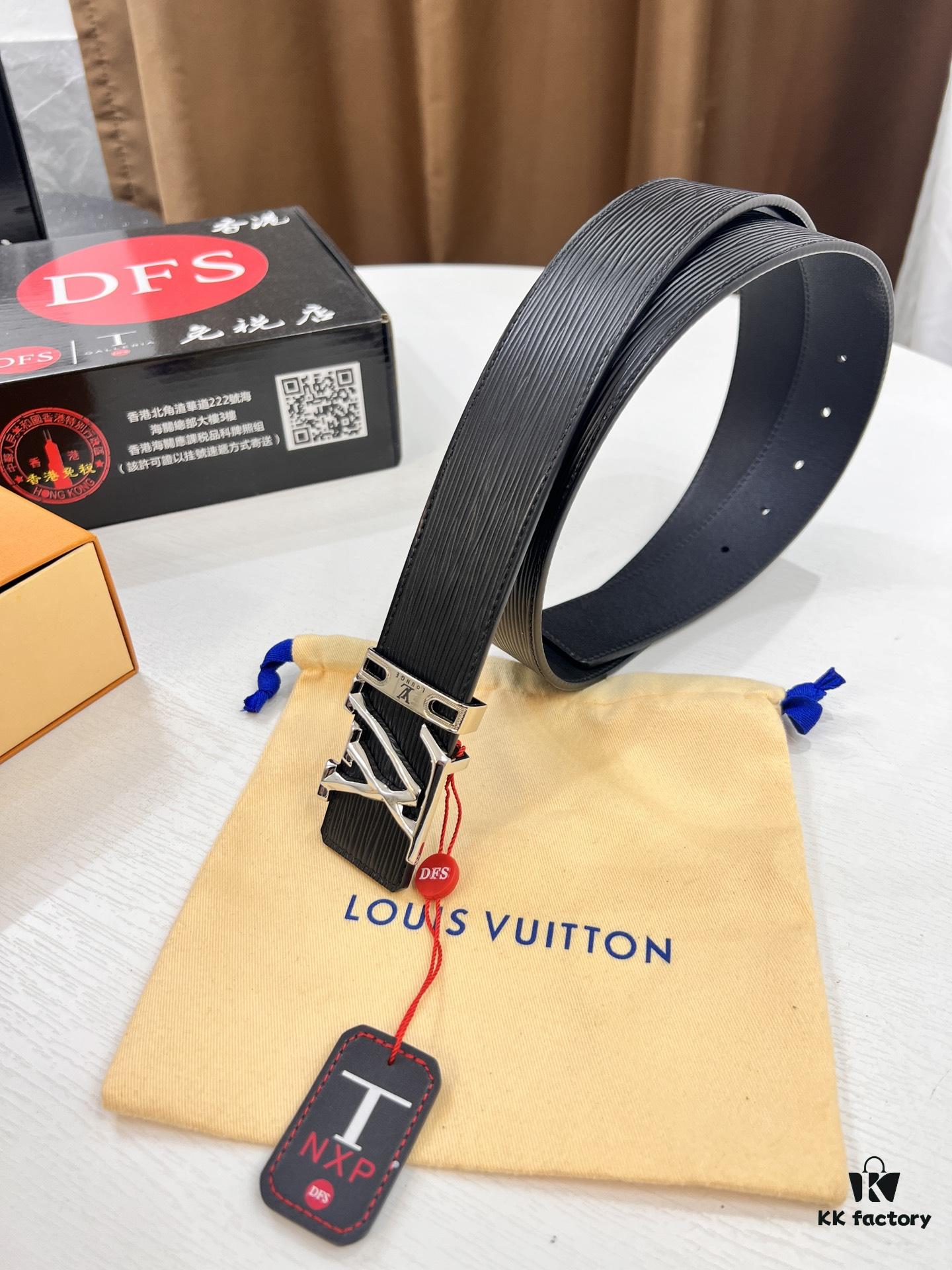 Top-Tier Louis Vuitton LV Belt, Double-Sided Wear, French Top-Grain Calfskin with NXP RFID Chip, 3.8cm Width, Genuine Steel Hardware, Hong Kong Duty-Free T Gift Box