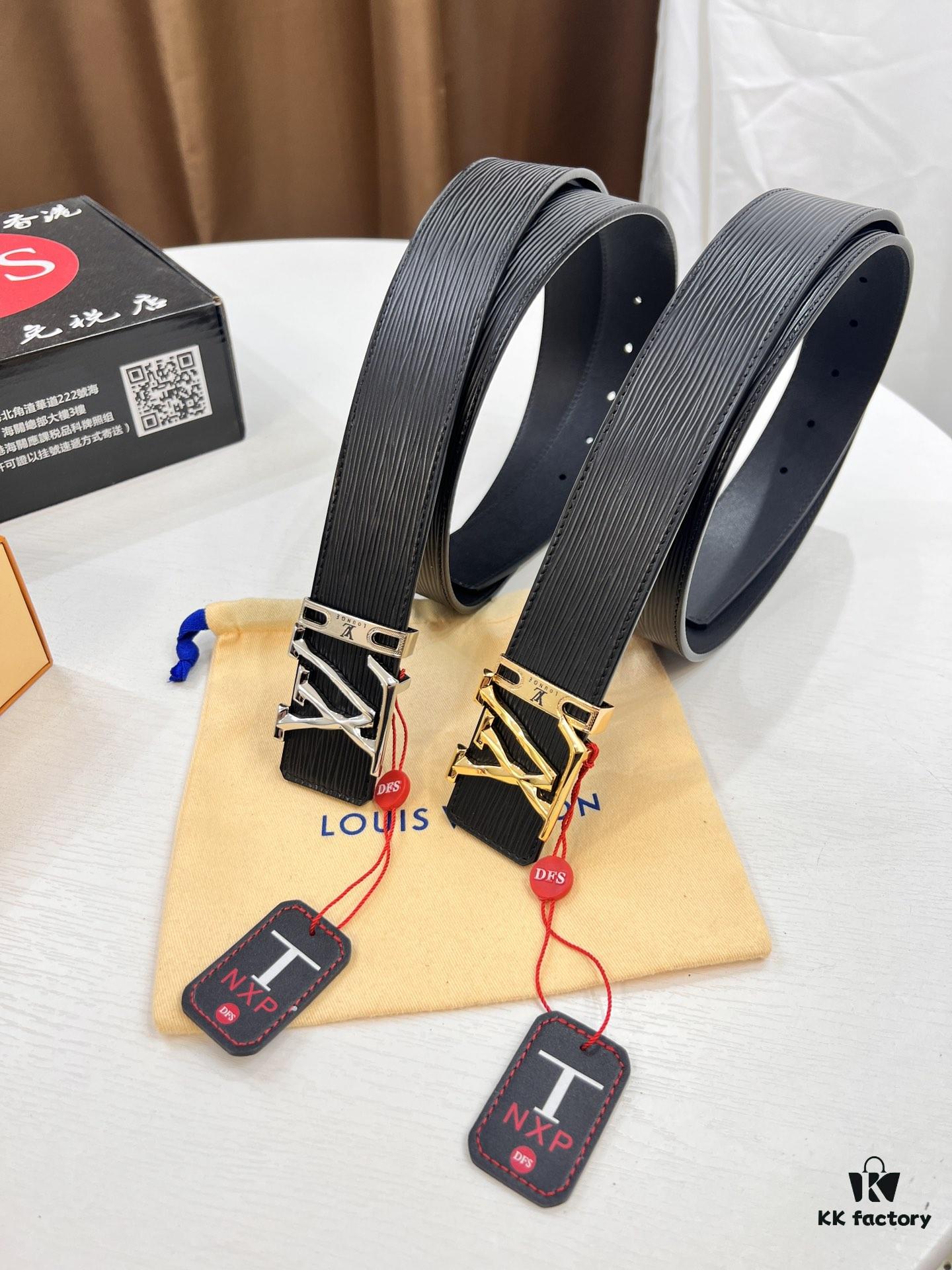 Top-Tier Louis Vuitton LV Belt, Double-Sided Wear, French Top-Grain Calfskin with NXP RFID Chip, 3.8cm Width, Genuine Steel Hardware, Hong Kong Duty-Free T Gift Box