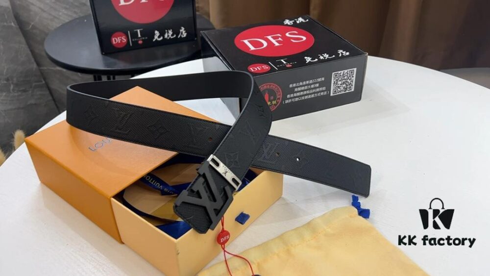 LV New Style Textured Leather Belt with Concave and Convex Monogram, Dual-Sided Usage, Fashion Casual Design