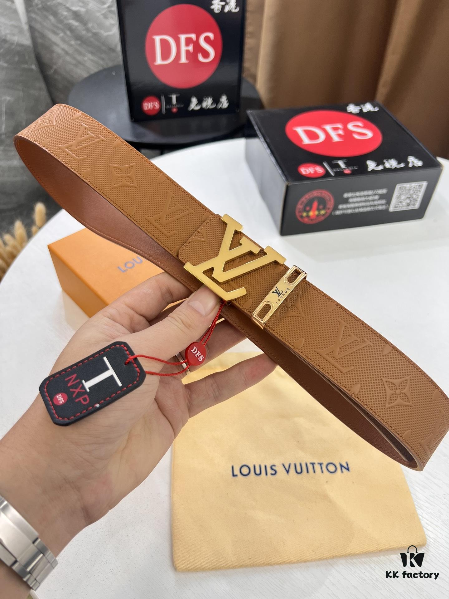 LV Men's Belt, Imported Genuine First-Layer Cowhide, Reversible Design, 3.8cm Width, Premium Quality with NXP Anti-Counterfeit Chip